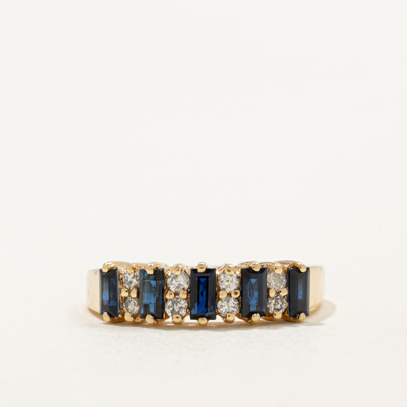14K Semi Eternity Baguette Cut Sapphire & Diamond Band | 0.60ctw, 0.16ctw | SZ 7.5