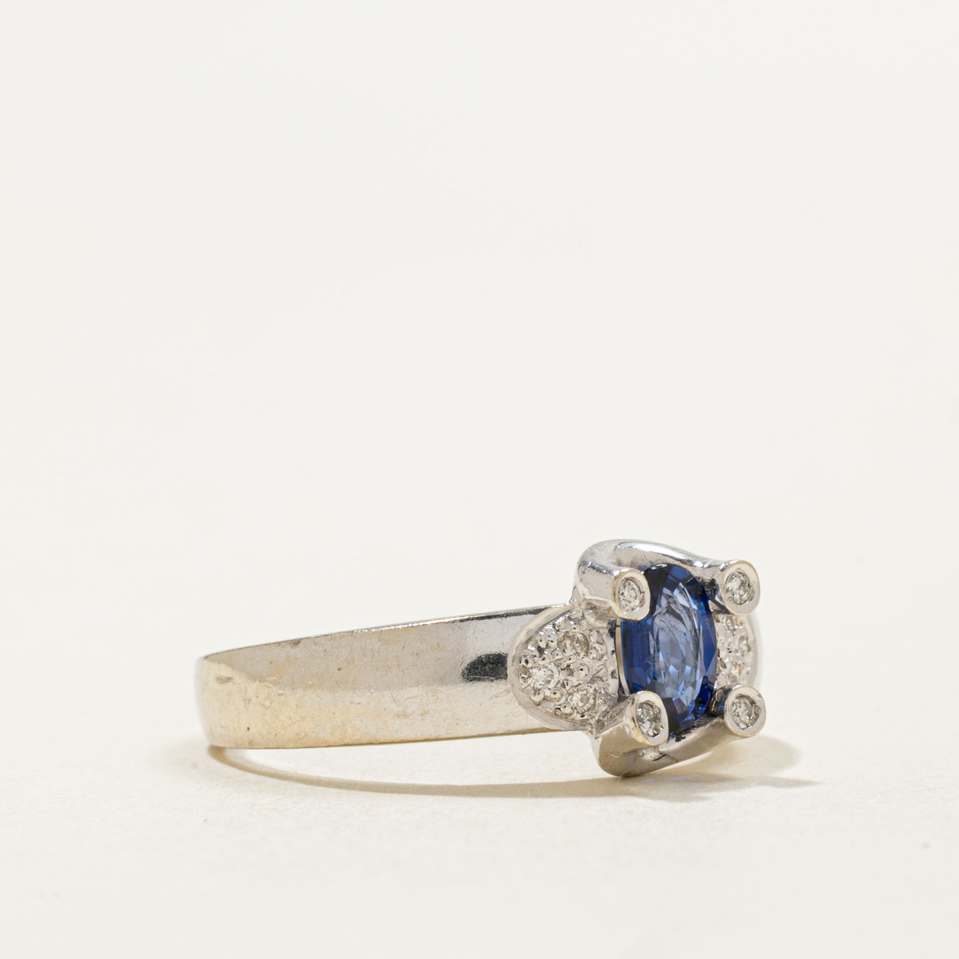 14K Oval Cut Sapphire & Diamond Accented Ring | 0.42ct, 0.07ctw | SZ 7.0