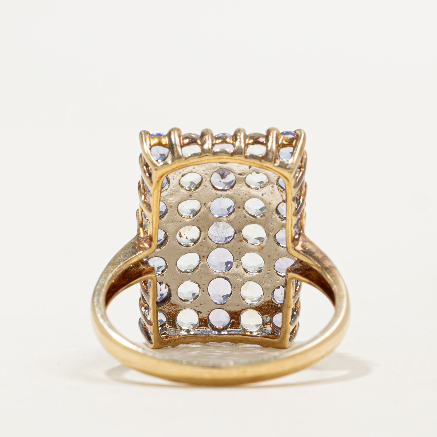 9K Multi Column Tanzanite & Prasiolite Cocktail Ring | 1.75ctw | SZ 7.75