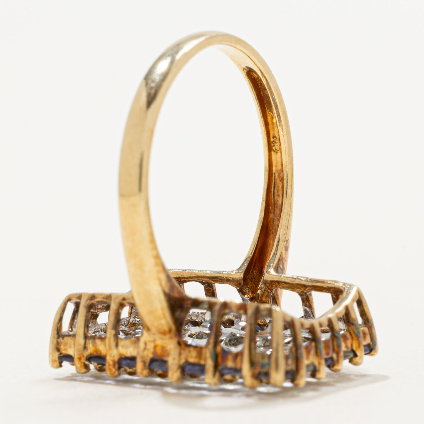 9K Multi Column Tanzanite & Prasiolite Cocktail Ring | 1.75ctw | SZ 7.75