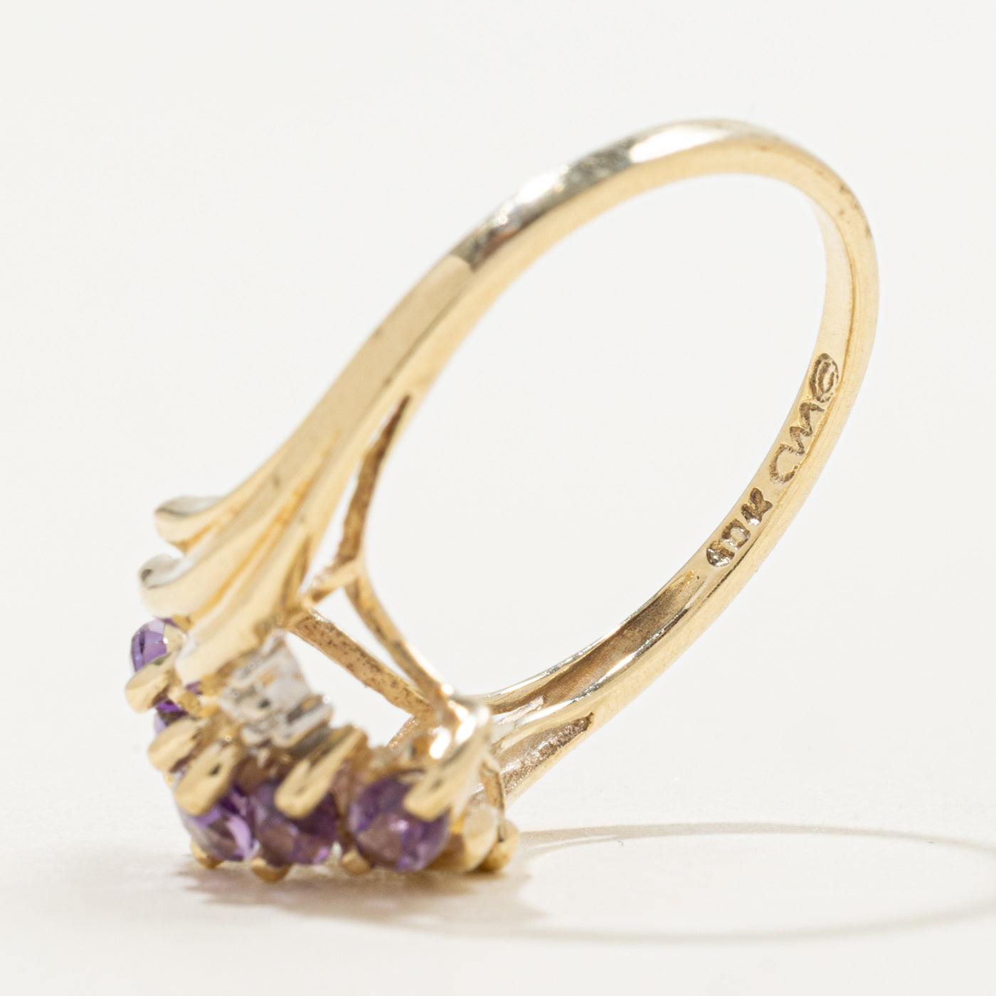 10K Marquise Cut Amethyst & Diamond Grooved Bypass Ring | 0.50ctw, 0.01ctw | SZ 5.75