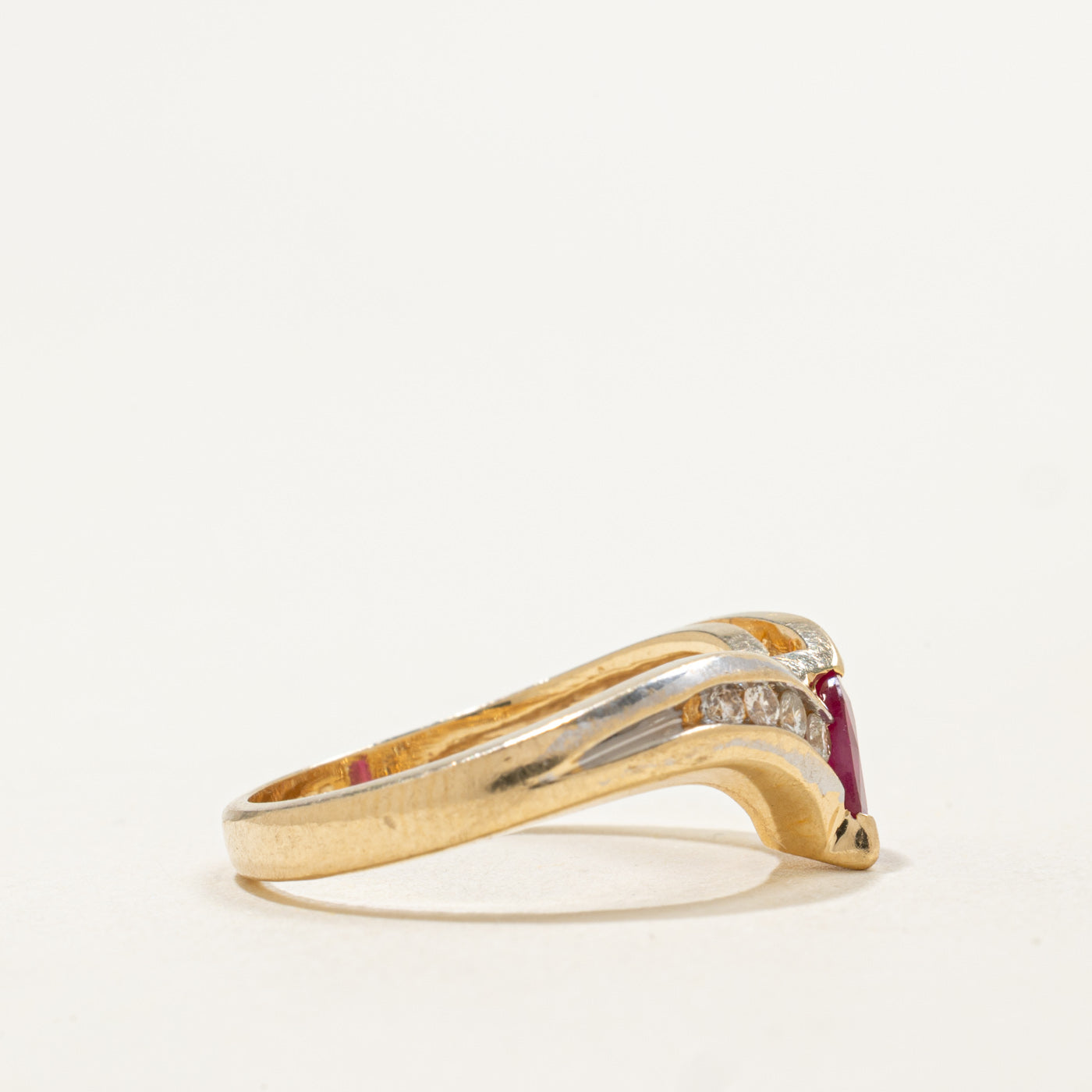 14K Pear Cut Ruby & Diamond Chevron Ring | 0.75ct, 0.09ctw | SZ 6.75