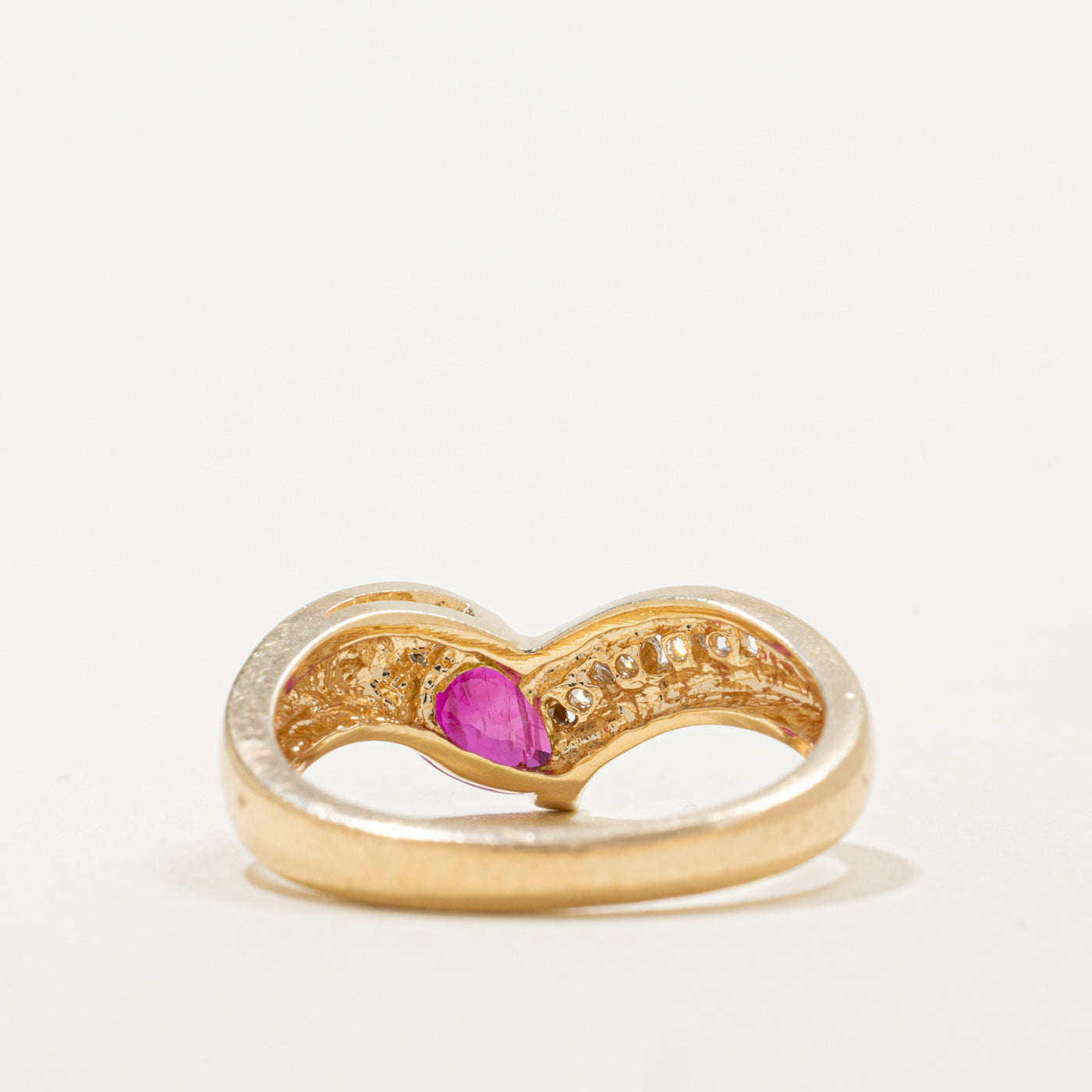 14K Pear Cut Ruby & Diamond Chevron Ring | 0.75ct, 0.09ctw | SZ 6.75
