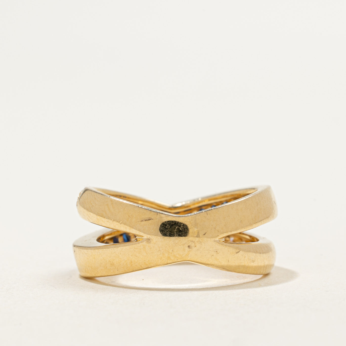 14K Sapphire & Diamond Cross Over Ring | 1.00ctw, 0.20ctw | SZ 6.5