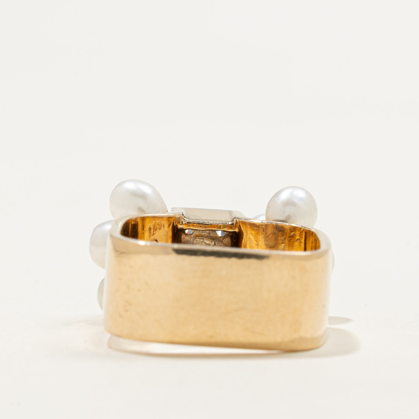 14K Diamond Grid & Pearl Cluster Cocktail Ring | 0.30ctw | SZ 6.0