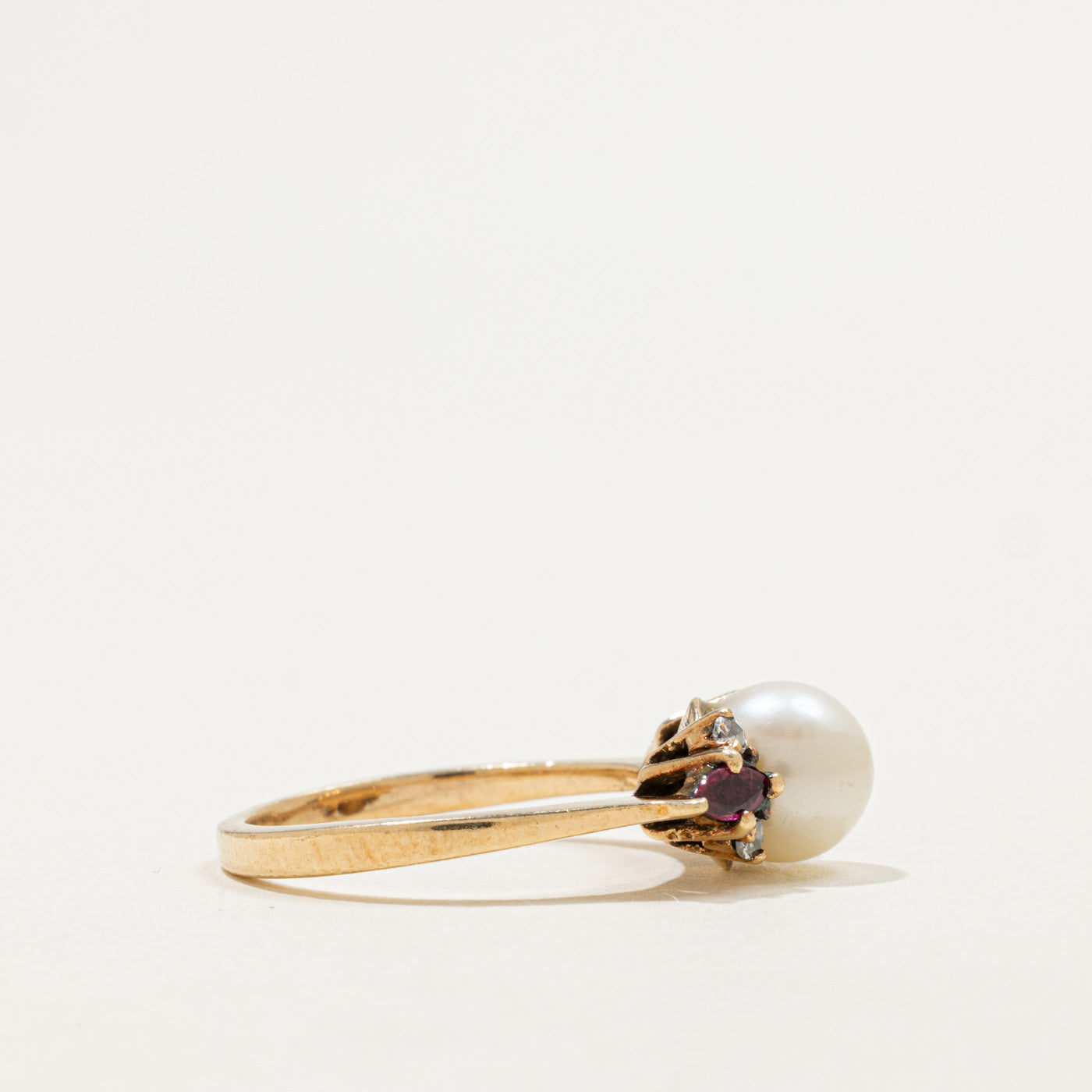 10K Pearl, Ruby & Diamond Accented Ring | 0.16ctw, 0.08ctw | SZ 5.75