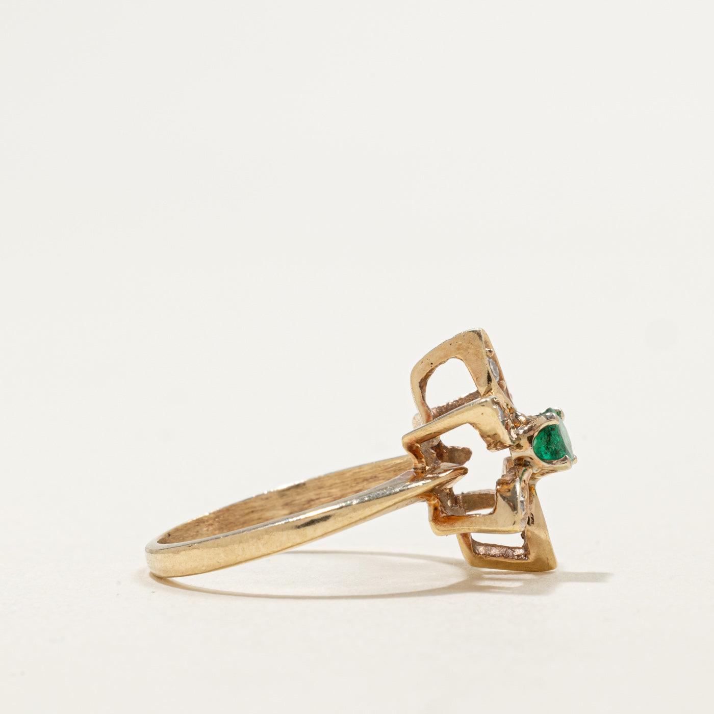 14K Emerald & Diamond Floral Ring | 0.17ct, 0.12ctw | SZ 5.5