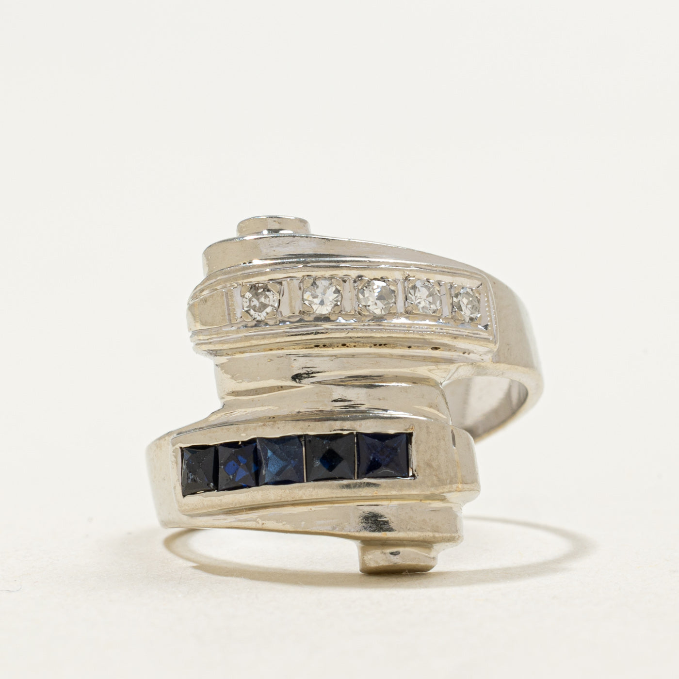 14K French Cut Sapphire & Diamond Bypass Ring | 0.25ctw, 0.10ctw | SZ 5.5