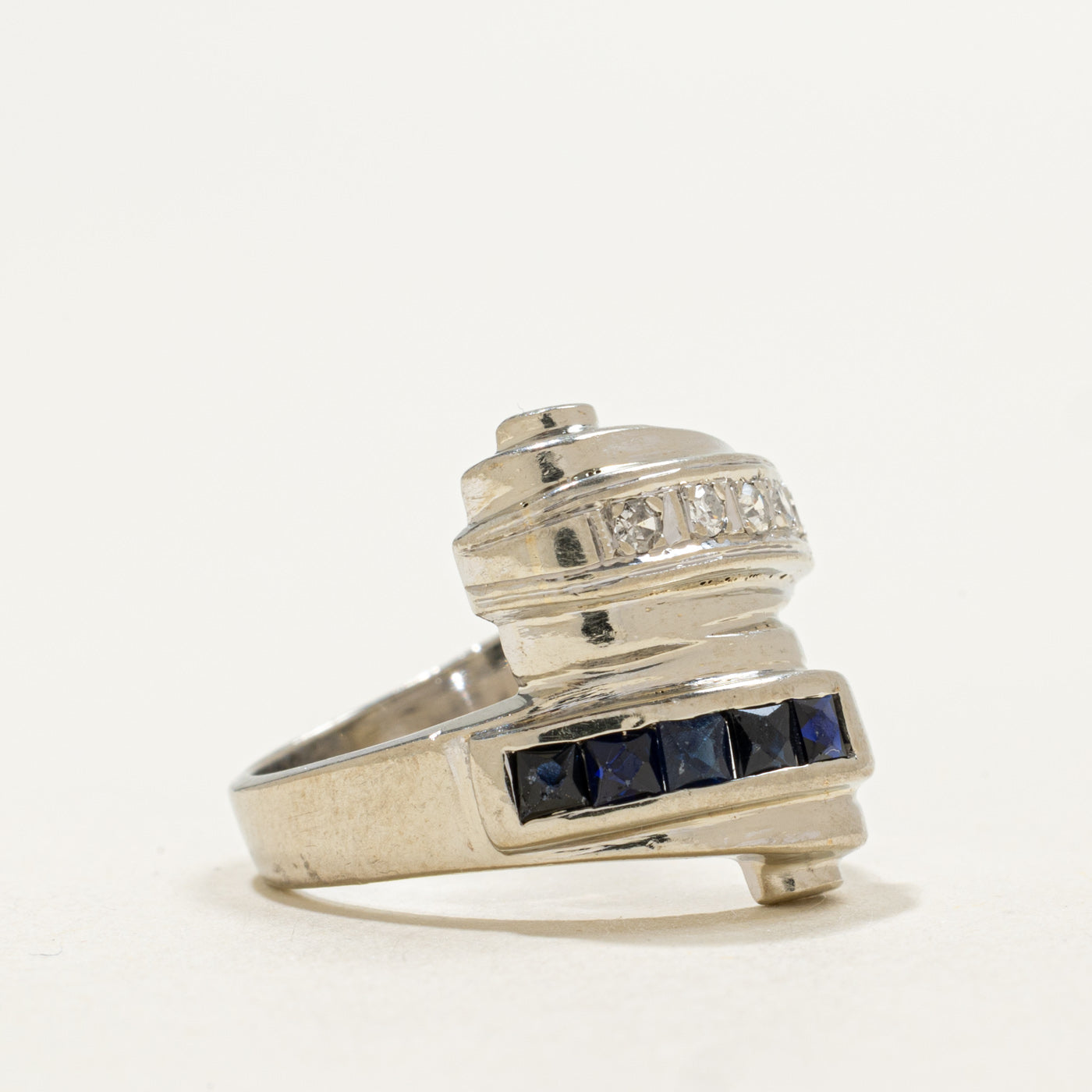 14K French Cut Sapphire & Diamond Bypass Ring | 0.25ctw, 0.10ctw | SZ 5.5