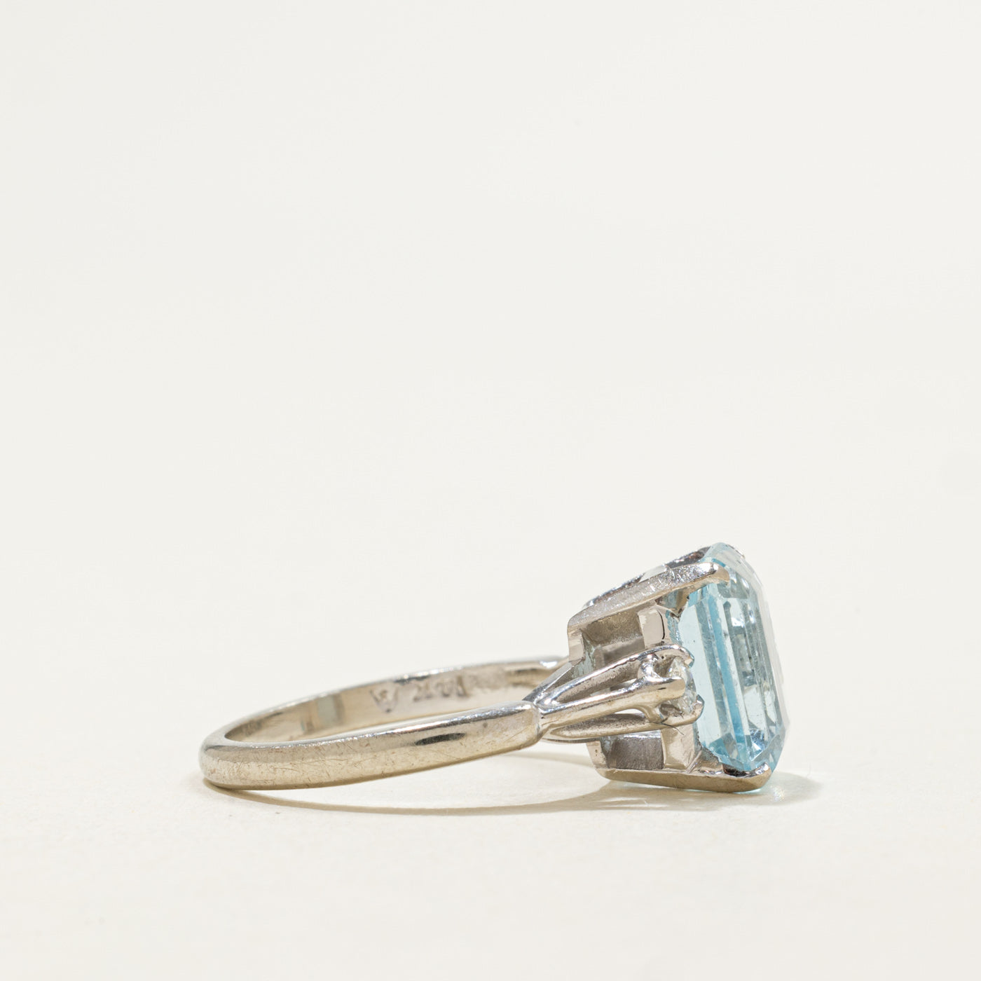 14K Emerald Cut Aquamarine & Diamond Accented Ring | 2.80ct, 0.10ctw | SZ 4.75