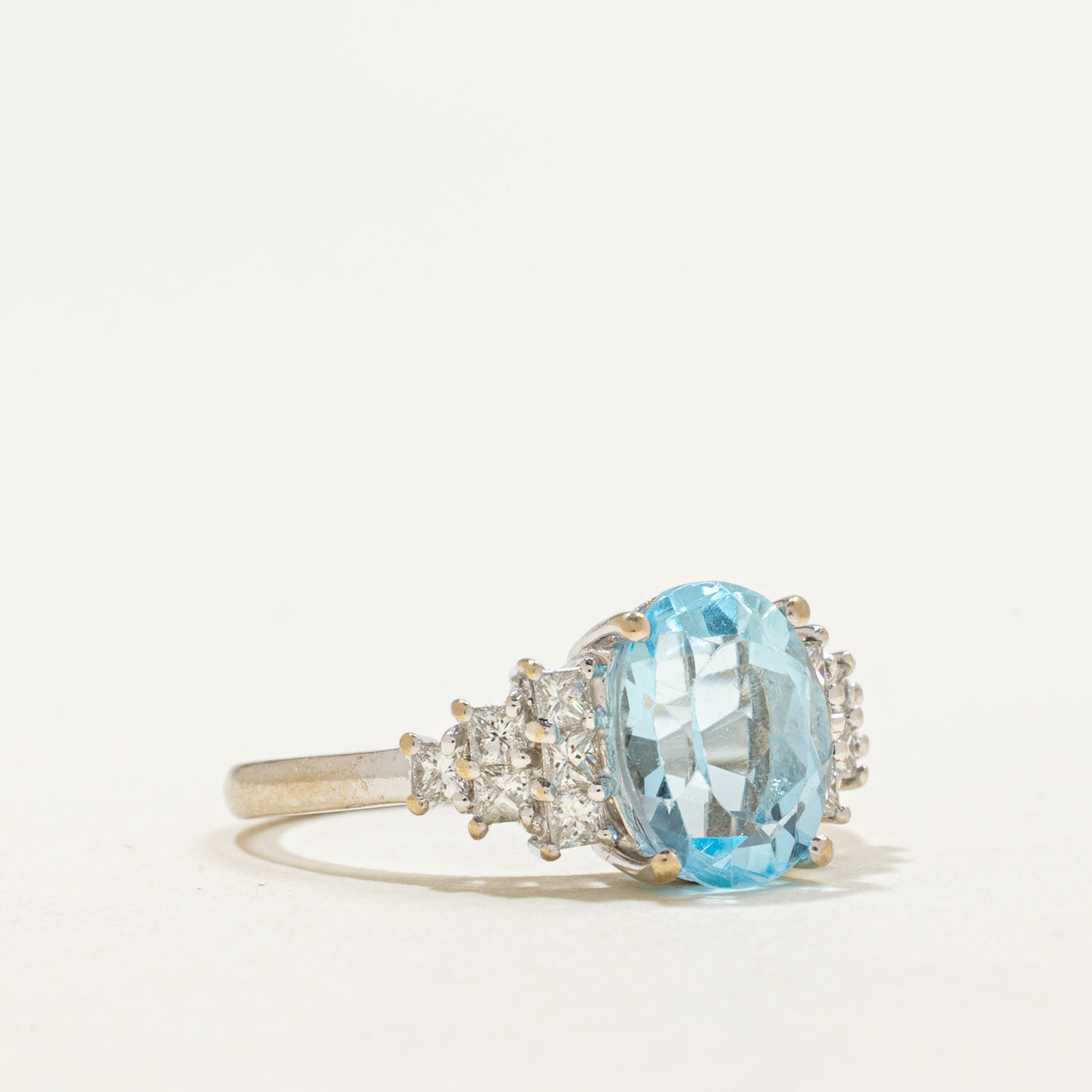 10K Oval Cut Blue Topaz & Diamond Accented Ring | 3.00ct, 0.10ctw | SZ 5.75