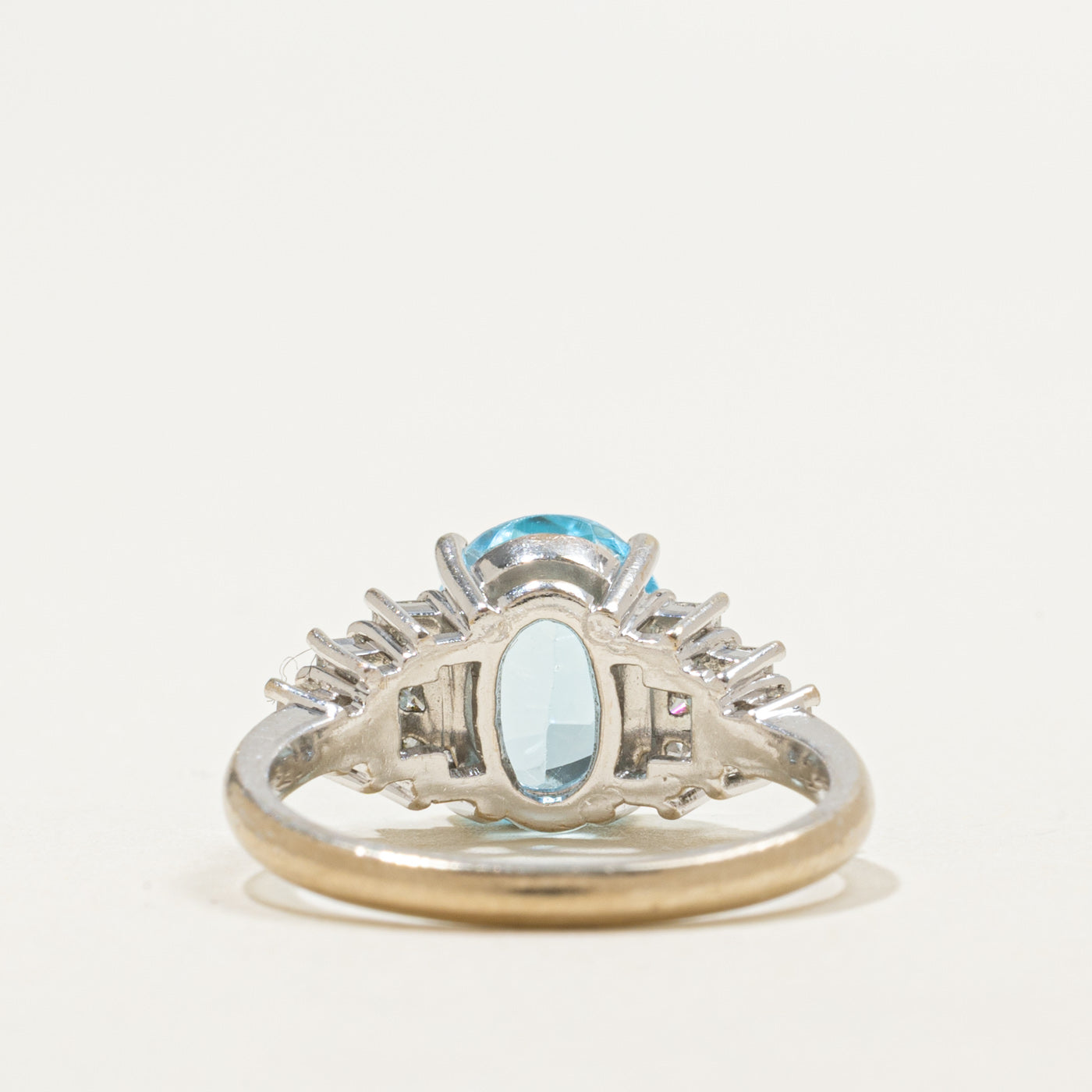 10K Oval Cut Blue Topaz & Diamond Accented Ring | 3.00ct, 0.10ctw | SZ 5.75