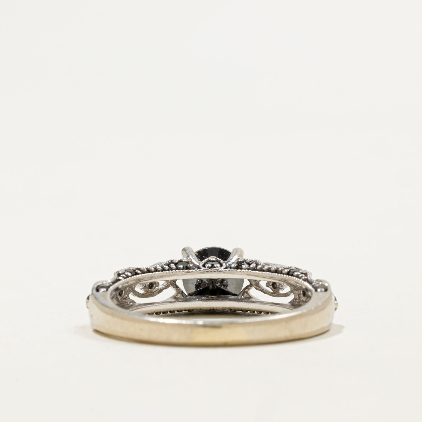 10K White Gold Black Diamond Ornate Ring | 0.91ctw | SZ 7.5