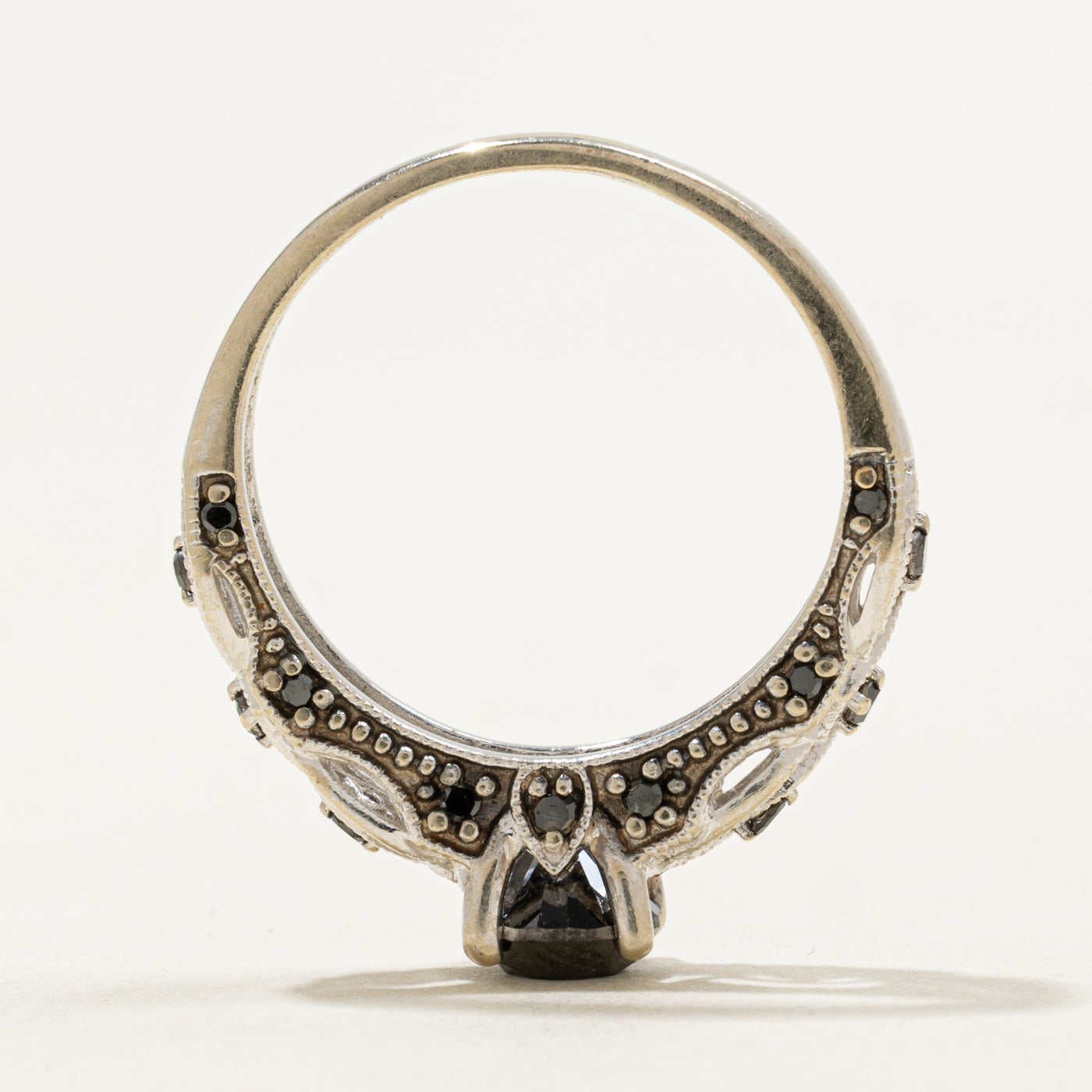 10K White Gold Black Diamond Ornate Ring | 0.91ctw | SZ 7.5