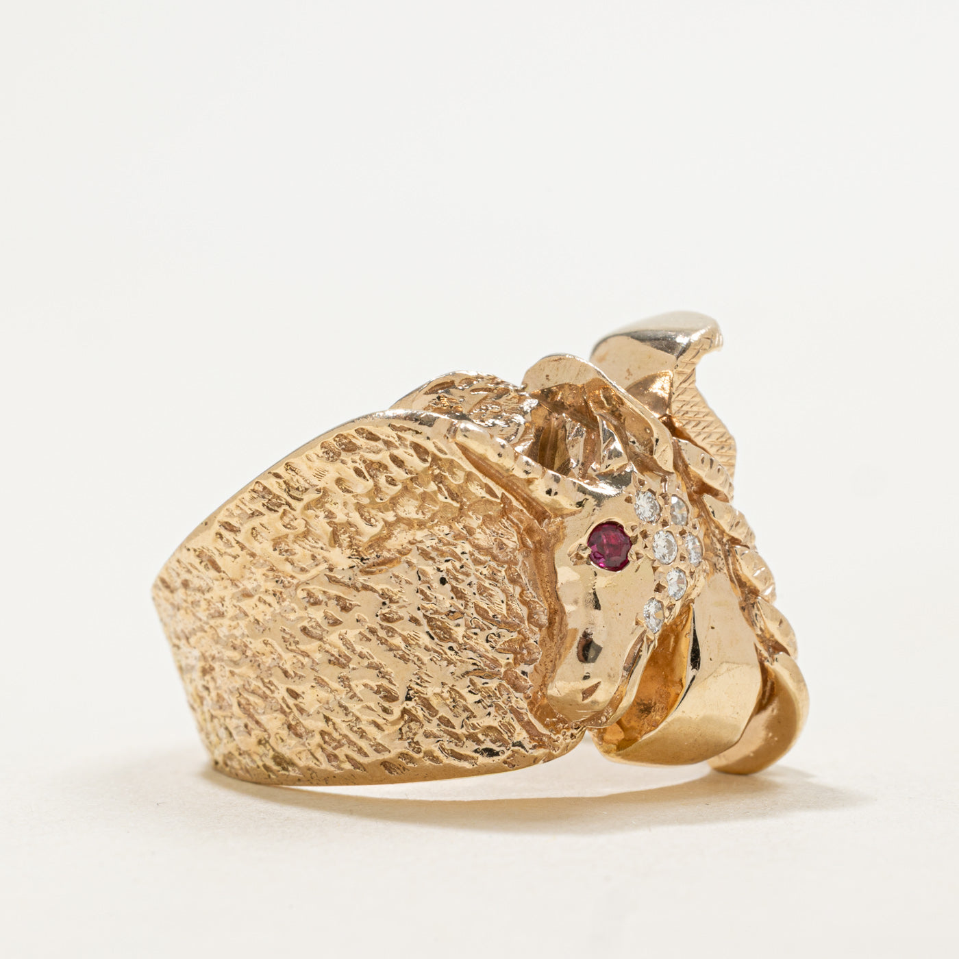 10K Round Cut Ruby & Diamond Unicorn Cocktail Ring | 0.05ct, 0.08ctw | SZ 10.75