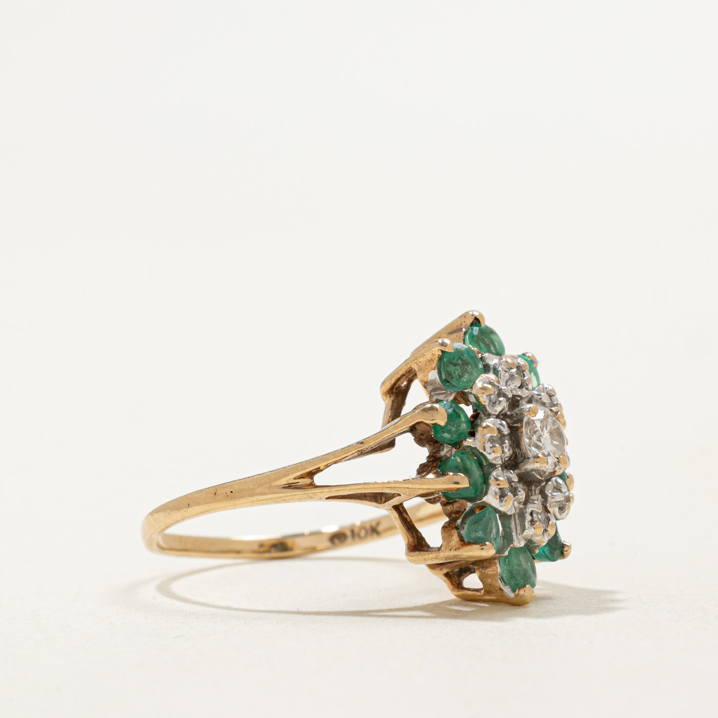 10K Emerald & Diamond Petal Cluster Ring | 0.50ctw, 0.18ctw | SZ 5.25