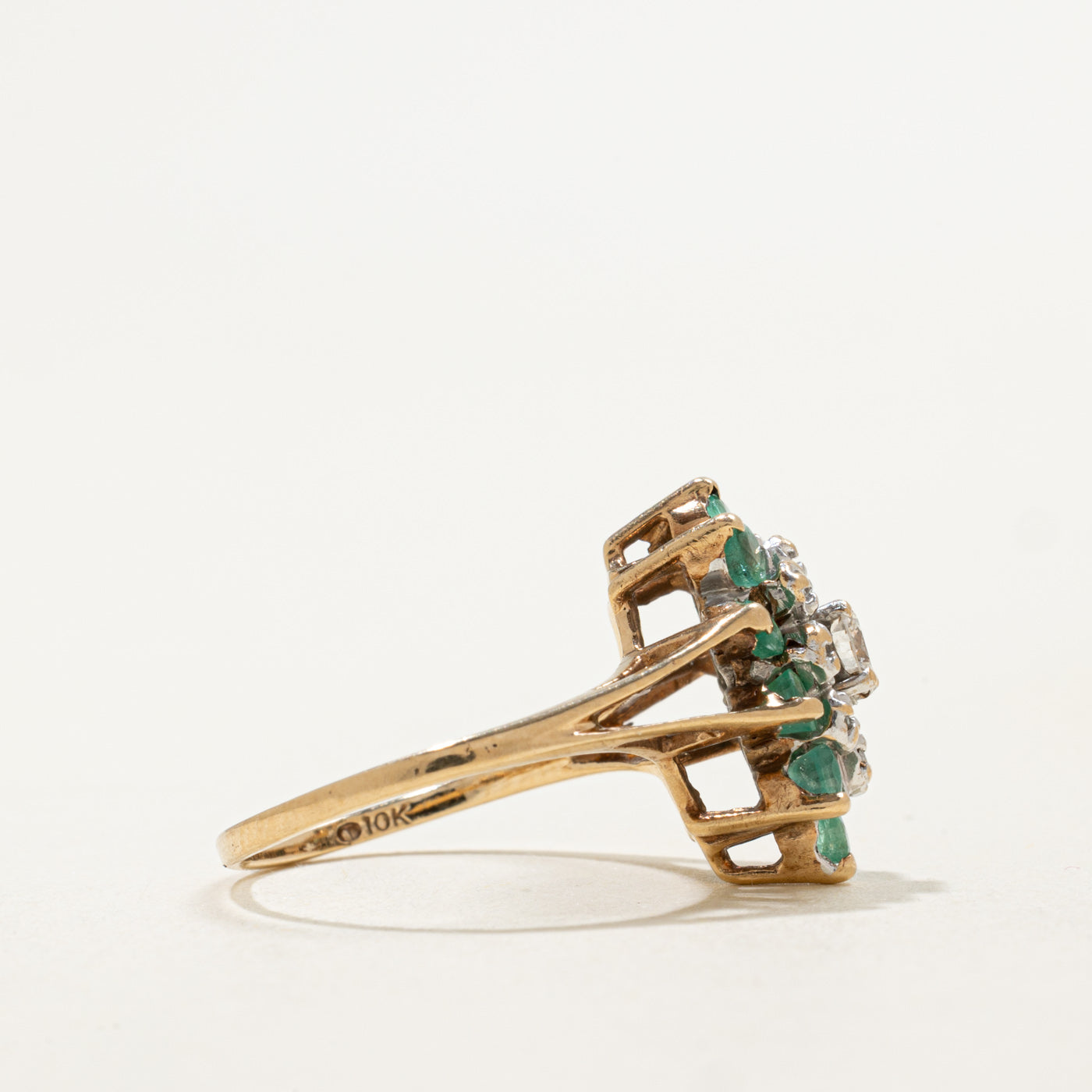 10K Emerald & Diamond Petal Cluster Ring | 0.50ctw, 0.18ctw | SZ 5.25