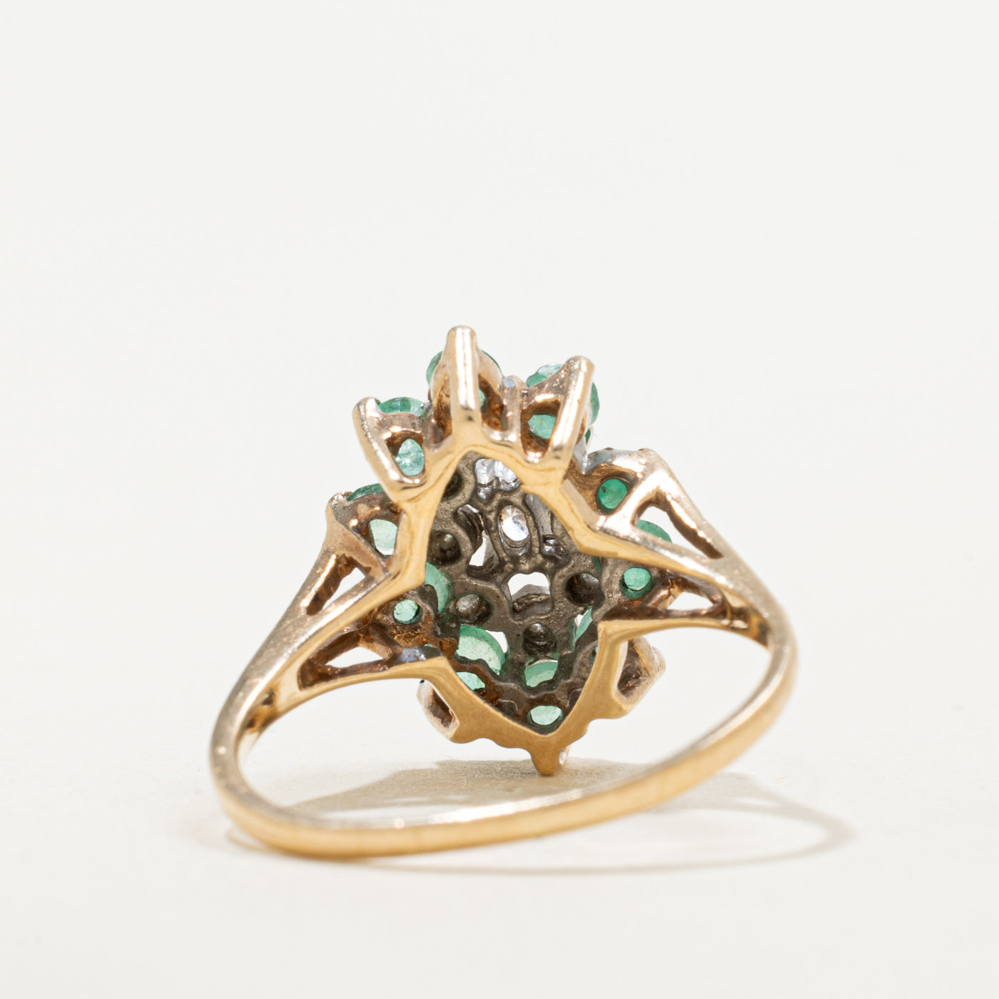 10K Emerald & Diamond Petal Cluster Ring | 0.50ctw, 0.18ctw | SZ 5.25