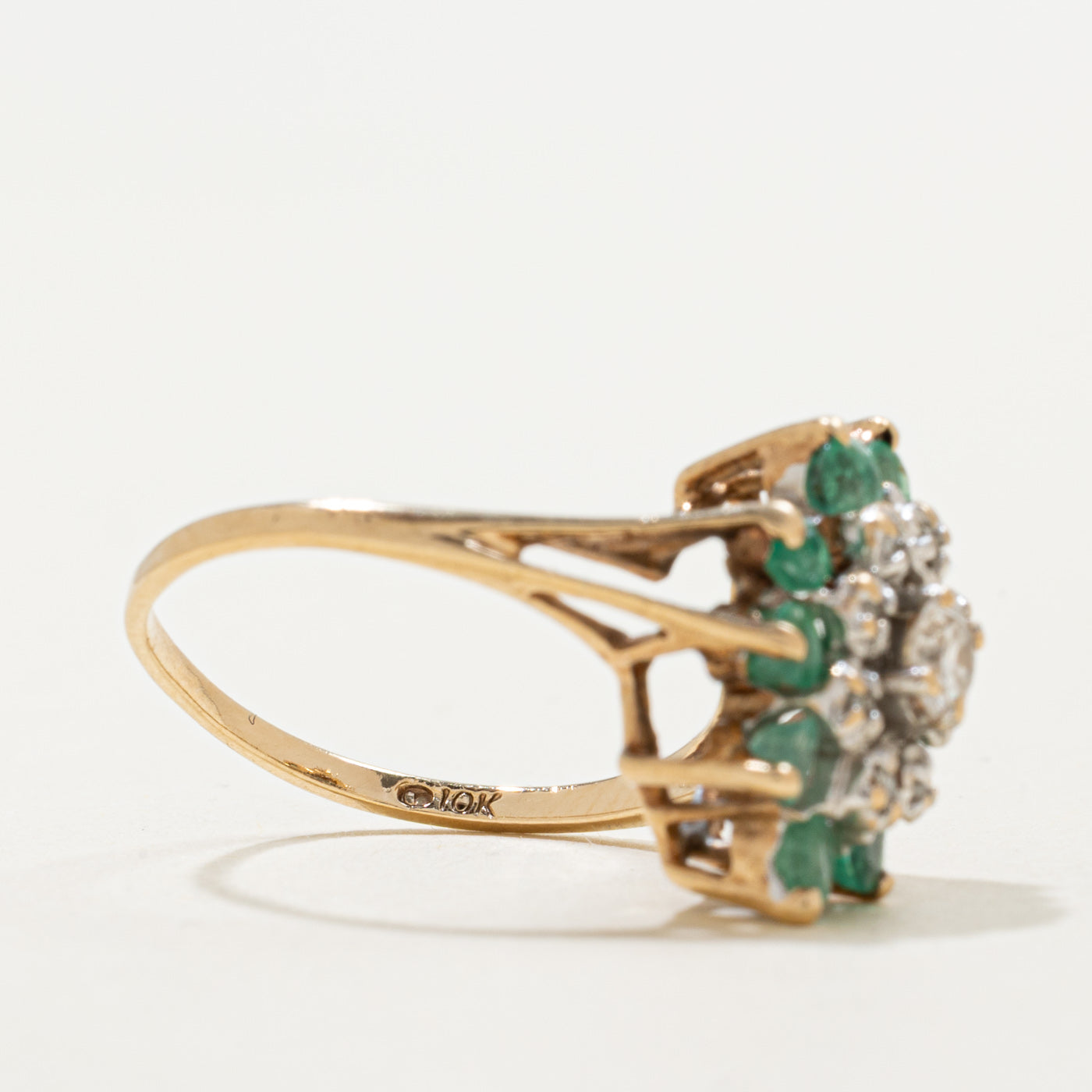 10K Emerald & Diamond Petal Cluster Ring | 0.50ctw, 0.18ctw | SZ 5.25