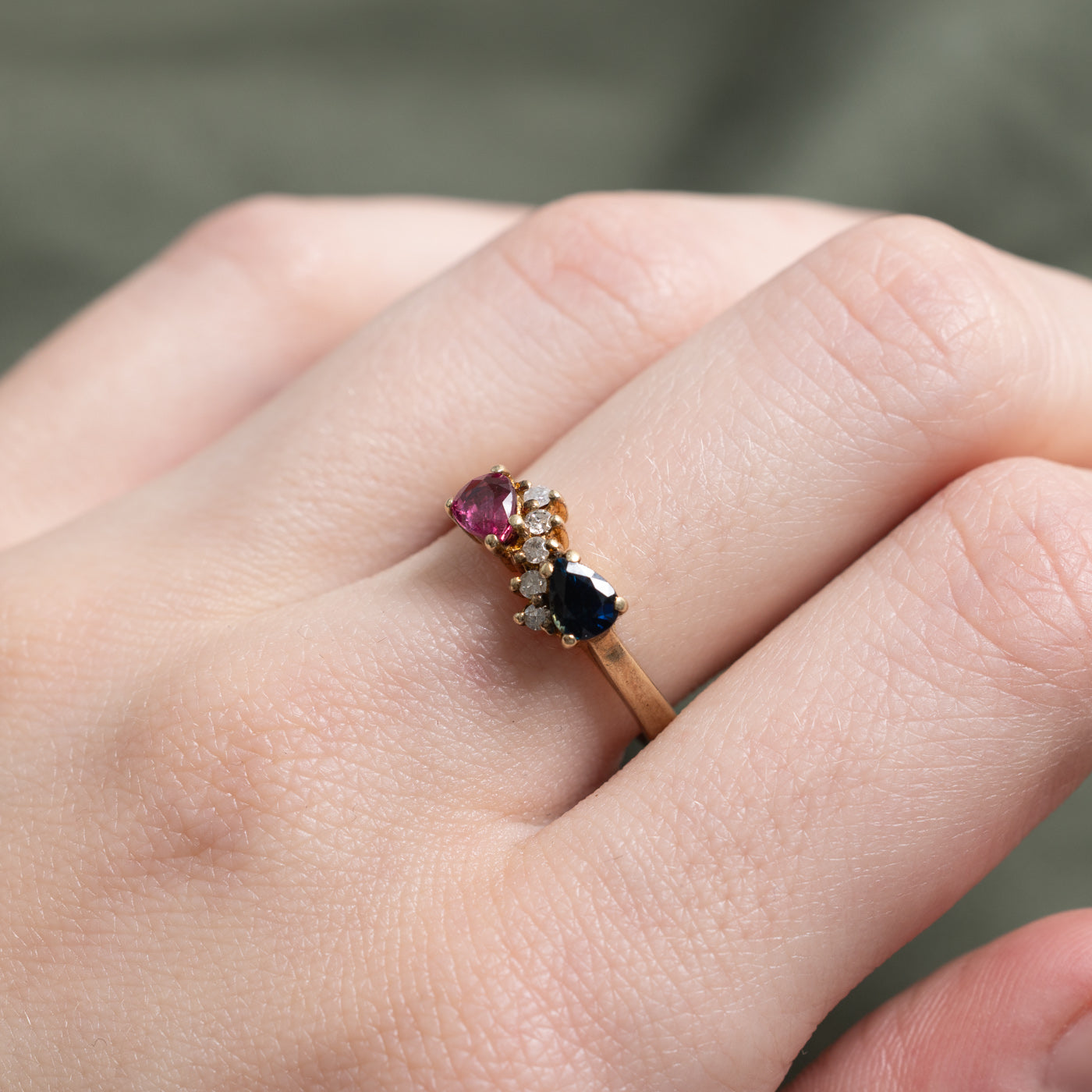 Sapphire, Ruby & Diamond Cross Over Ring | 1.0ctw, 0.50ct | SZ 6.5