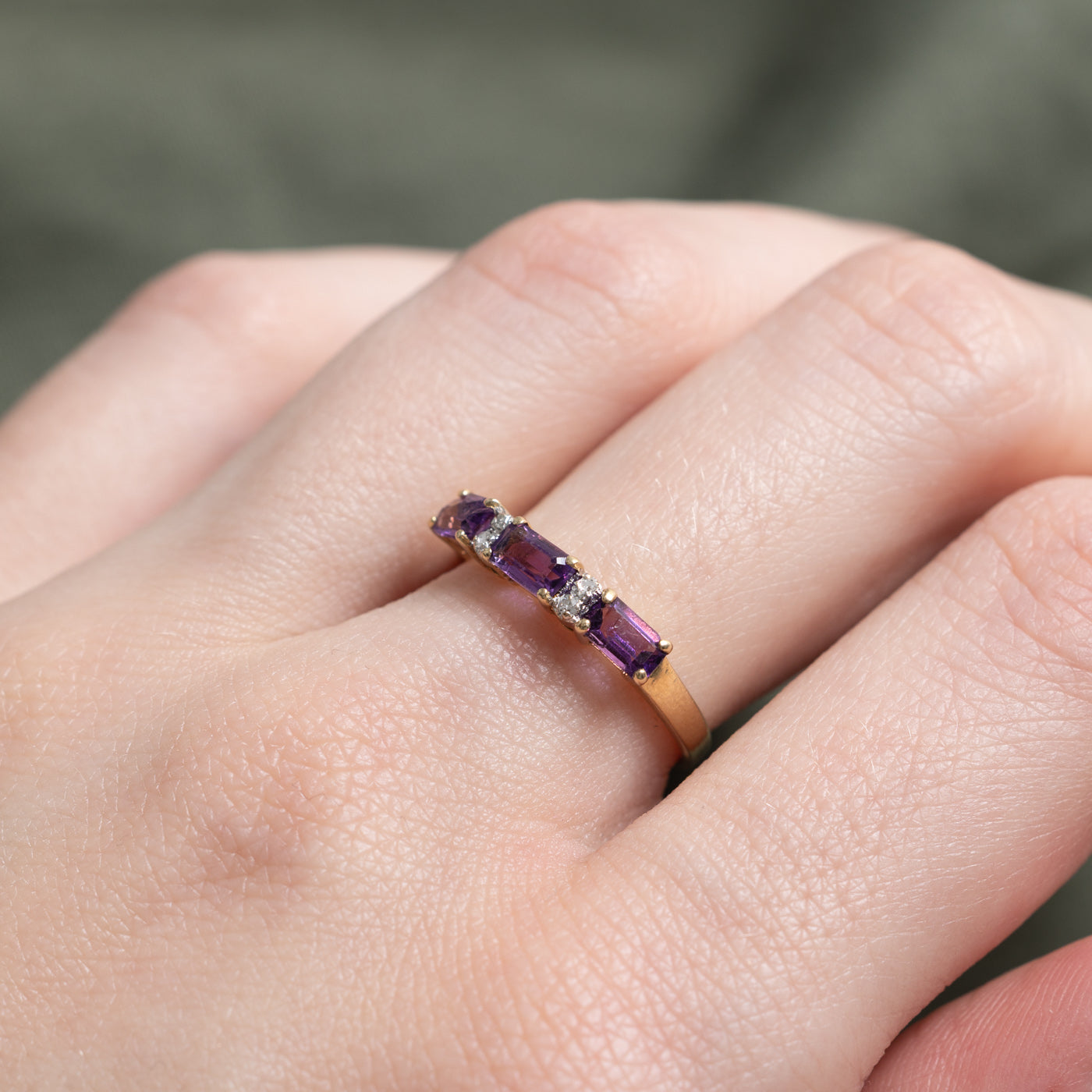 Bague trois pierres améthyste et diamants | Taille 6,25
