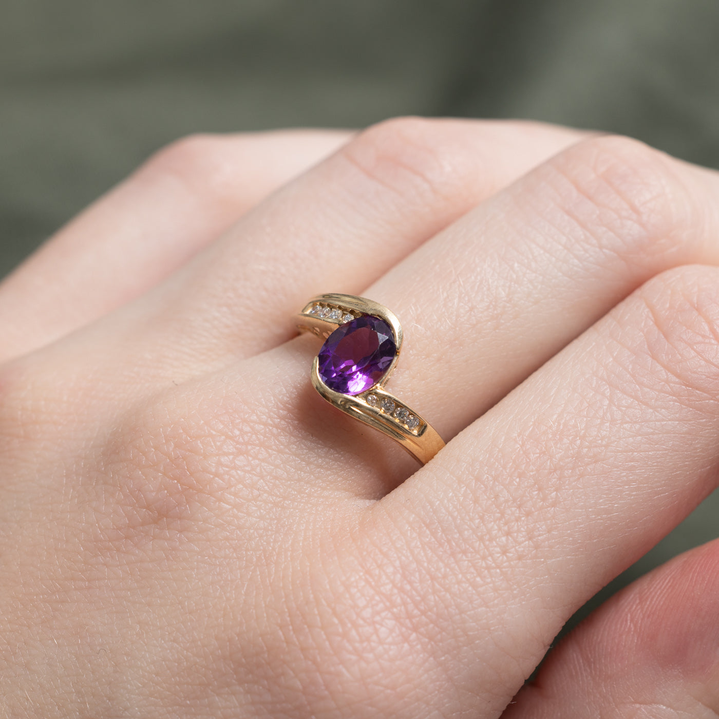 Amethyst & Diamond Bypass Ring | 1.0ct, 0.04ctw | SZ 8.0