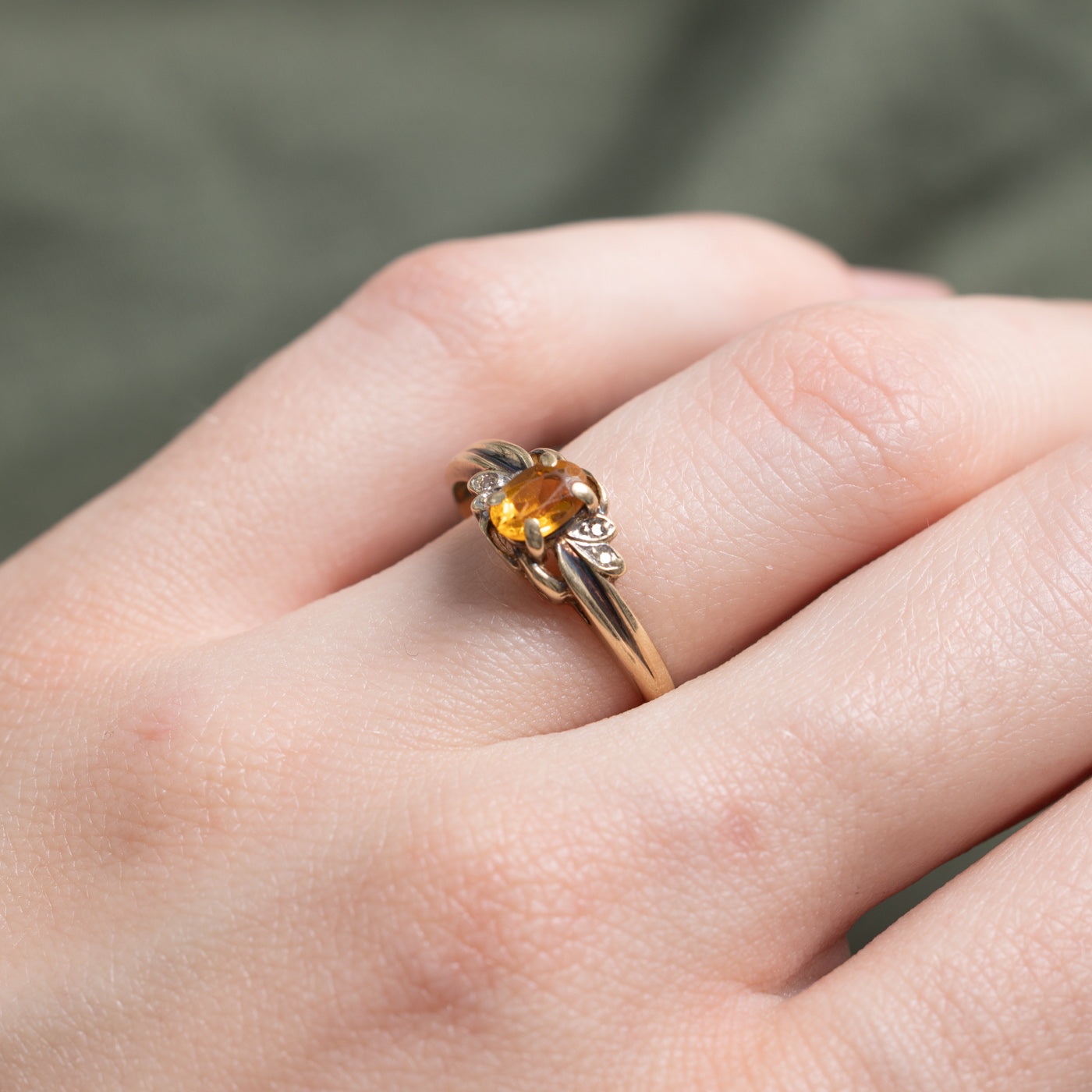 Citrine & Diamond Petal Floral Ring | SZ 5.75