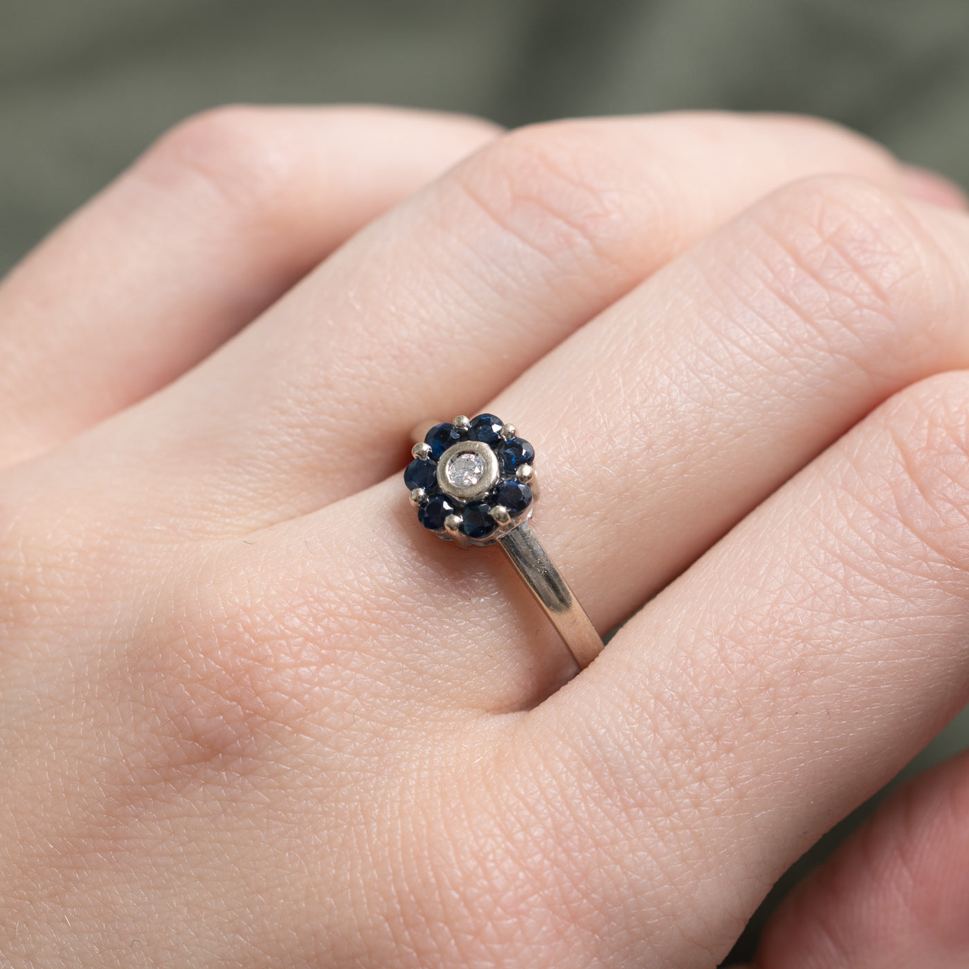 Sapphire & Diamond Daisy Ring | SZ 7.25