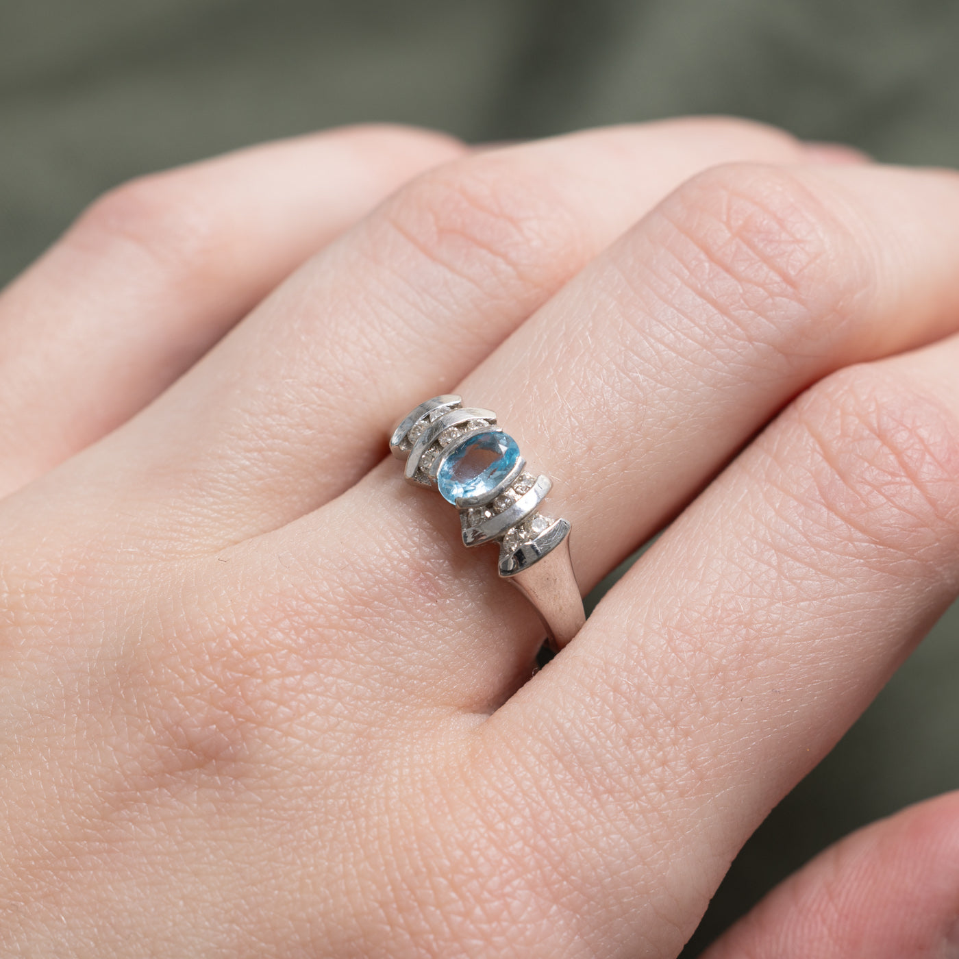 Oval Cut Blue Topaz & Diamond Accented Ring | SZ 6.75