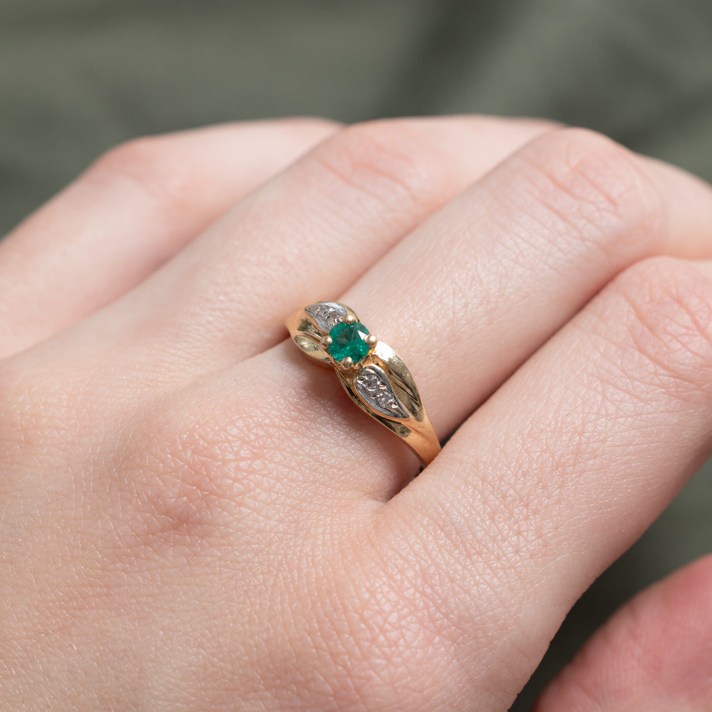 Synthetic Emerald & Natural Diamond Ring | SZ 7.75