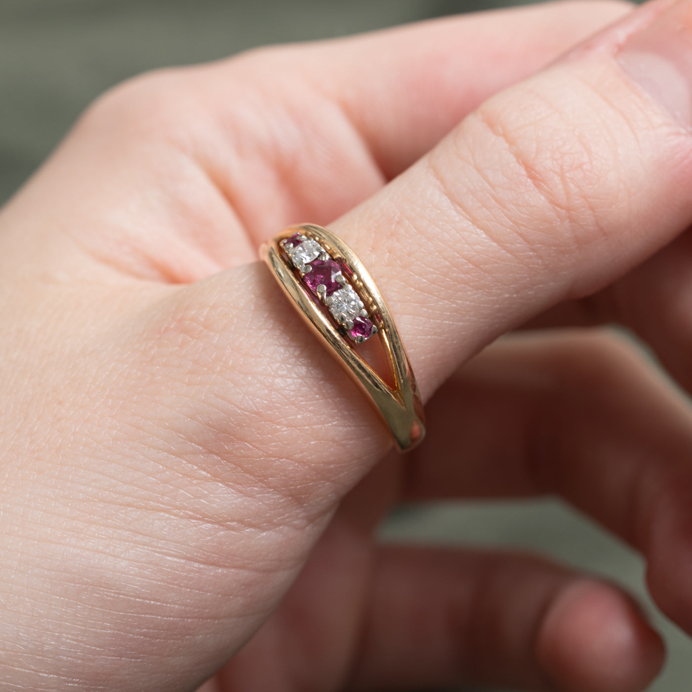 Five Stone Ruby & Diamond Tapered Ring | 0.12ctw, 0.05ctw | SZ 10.75