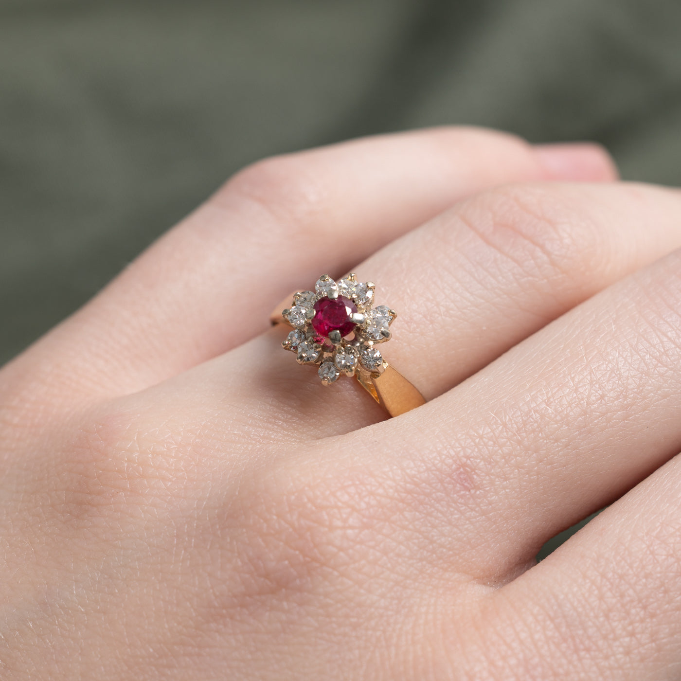 Ruby & Diamond Petal Halo Ring | 0.36ct, 0.24ctw | SZ 5.5