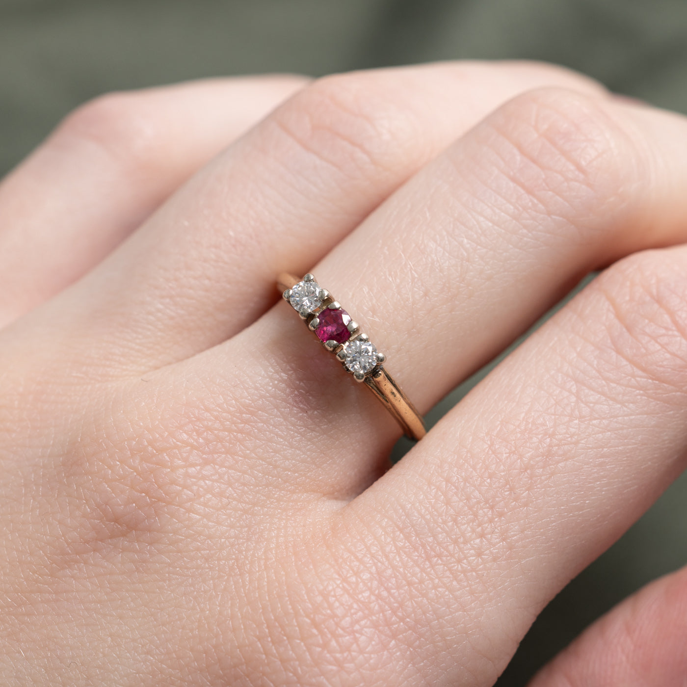 Three Stone Ruby & Diamond Ring | 0.18ct, 0.18ct | SZ 5.75