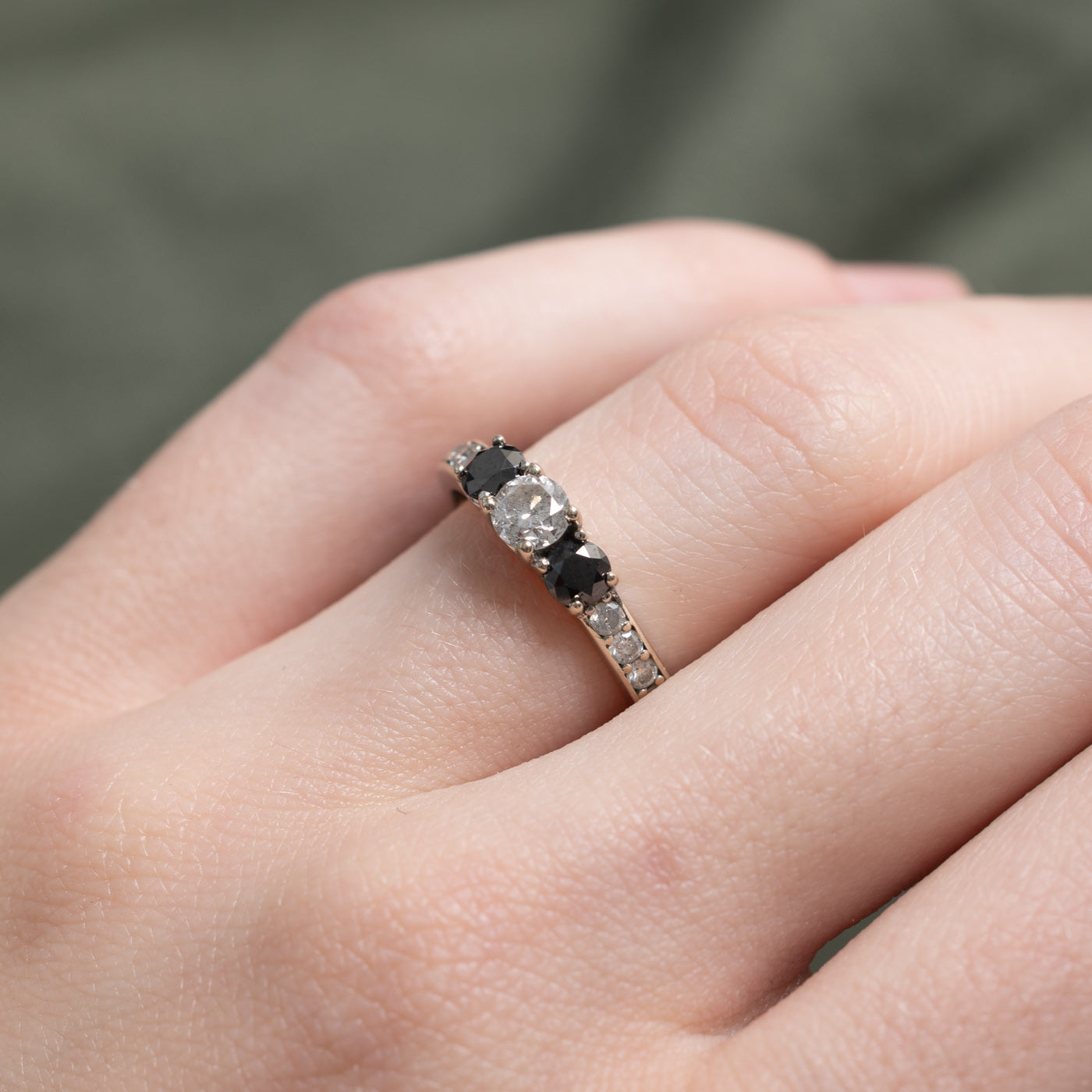 Three Stone Black & White Diamond Accented Ring | 0.76ctw | SZ 5.75