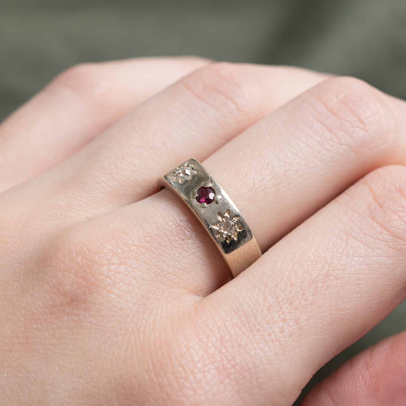 Star Set Old European Cut Diamond & Ruby Band | 0.44ctw, 0.08ct | 5.85mm | SZ 7.25