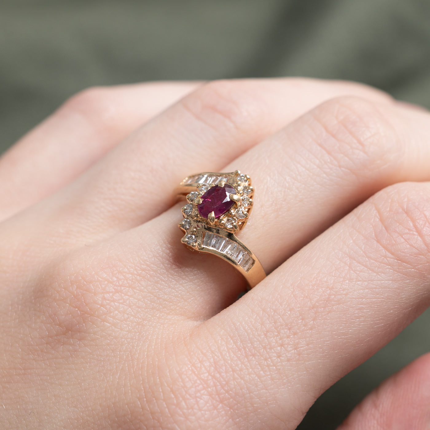 Ruby & Diamond Petal Halo Bypass Ring | 0.45ctw, 0.24ctw | SZ 5.5