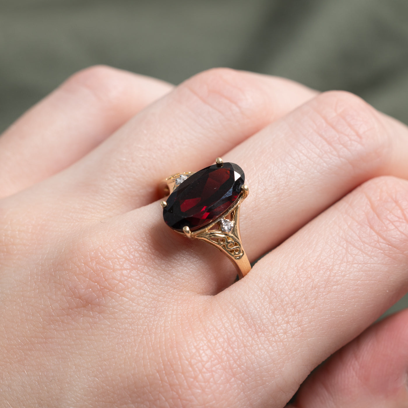 Garnet & Diamond Accented Scrollwork Ring | 4.80ct, 0.01ctw | SZ 8.0