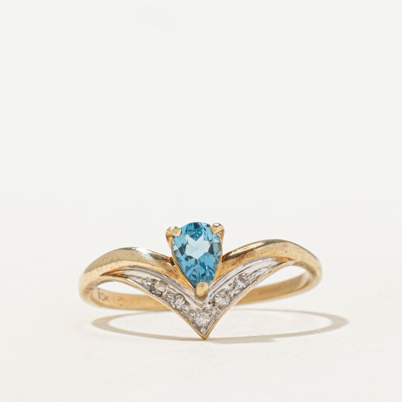 Pear Cut Blue Topaz & Diamond Chevron Ring | SZ 8.5