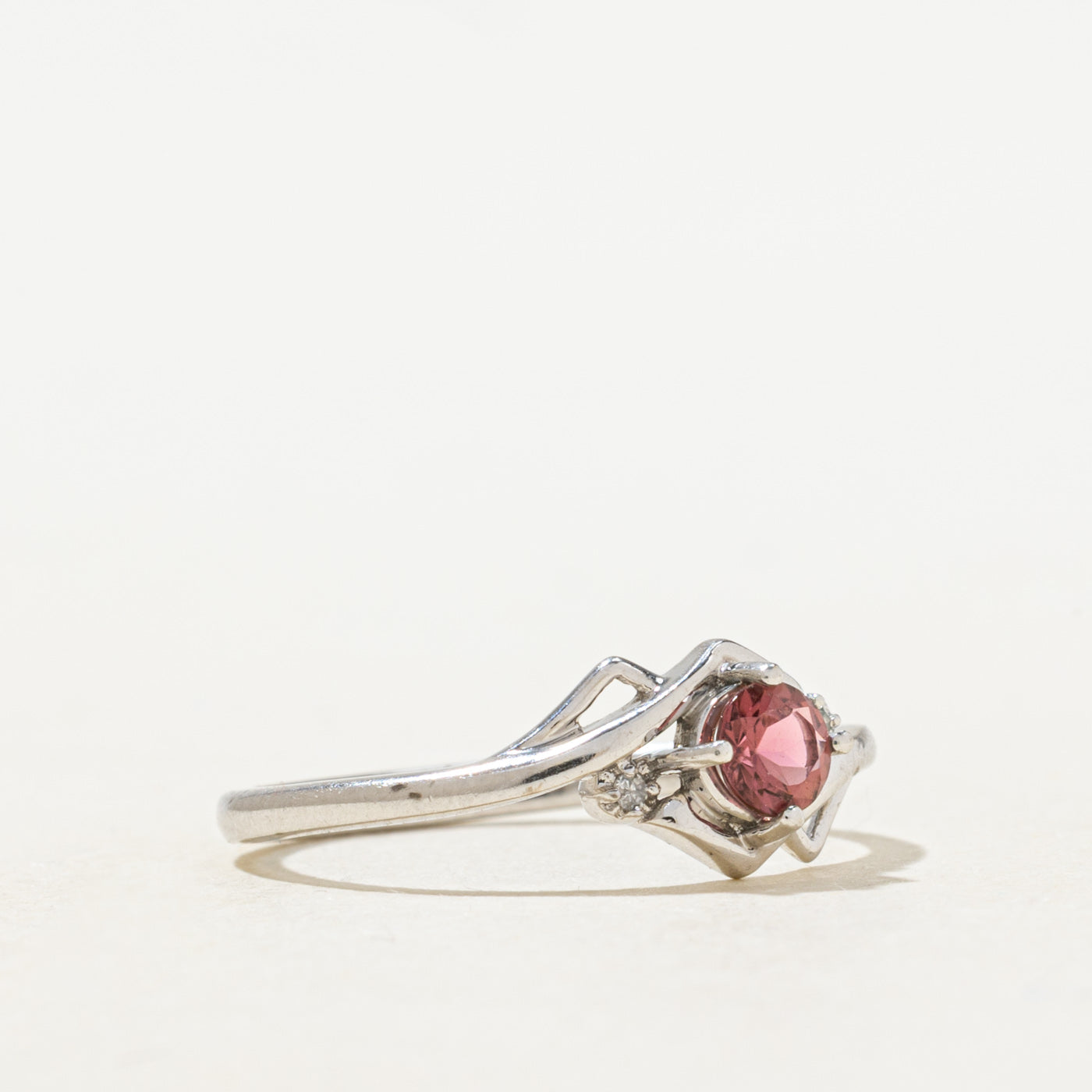 Pink Tourmaline & Diamond Geometric Bypass Ring | SZ 6.5