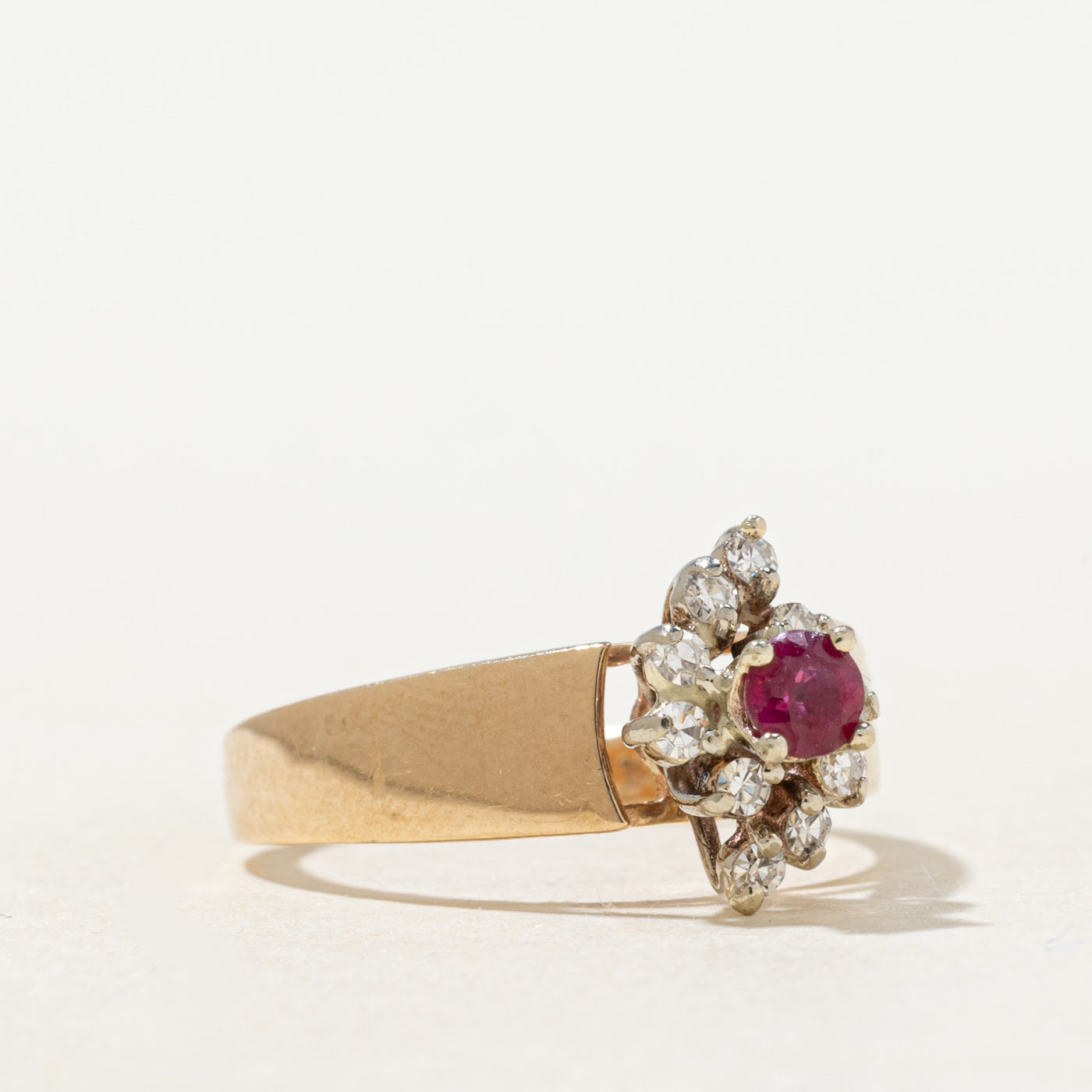 Synthetic Ruby & Natural Diamond Petal Halo Ring | SZ 6.75