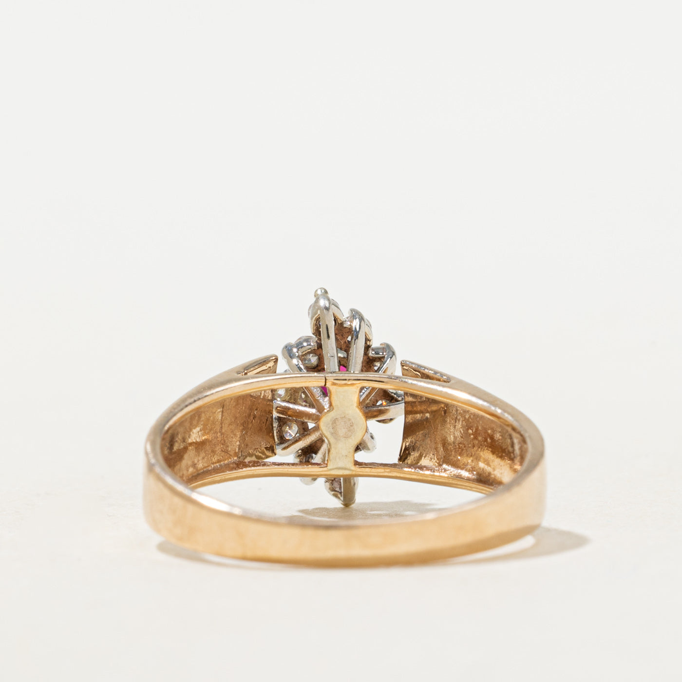 Synthetic Ruby & Natural Diamond Petal Halo Ring | SZ 6.75