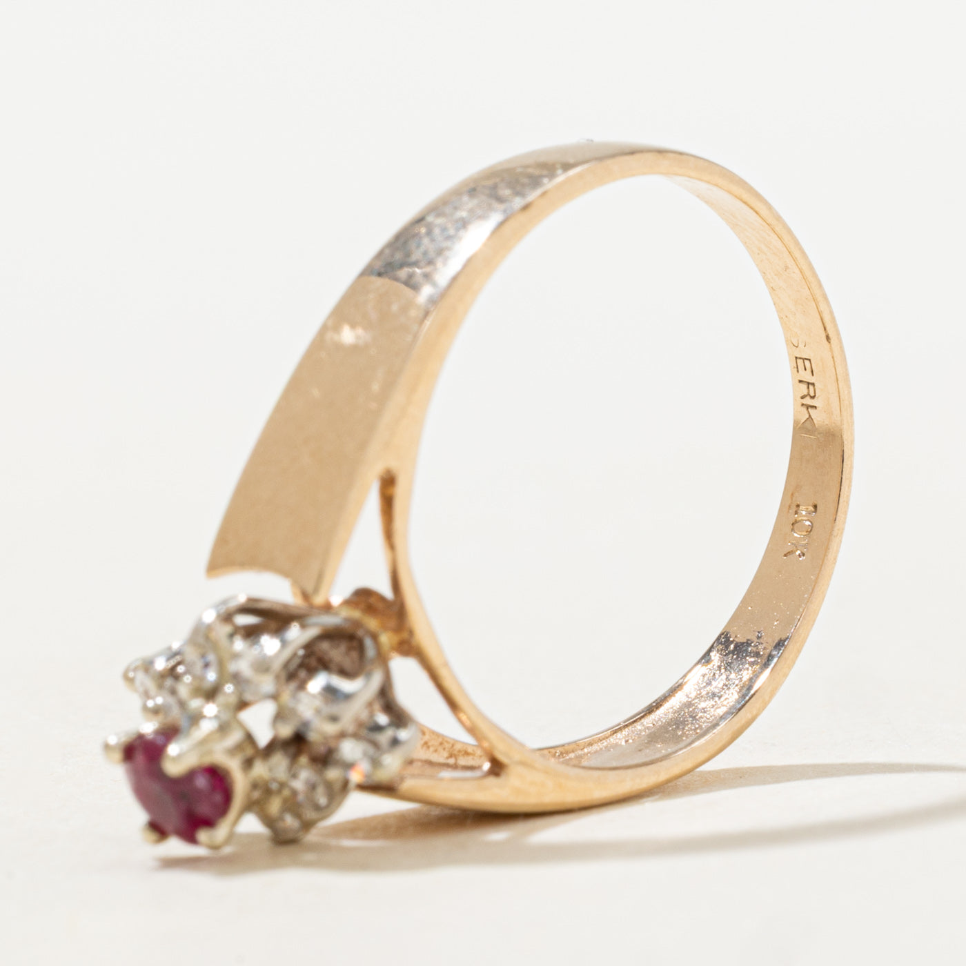 Synthetic Ruby & Natural Diamond Petal Halo Ring | SZ 6.75