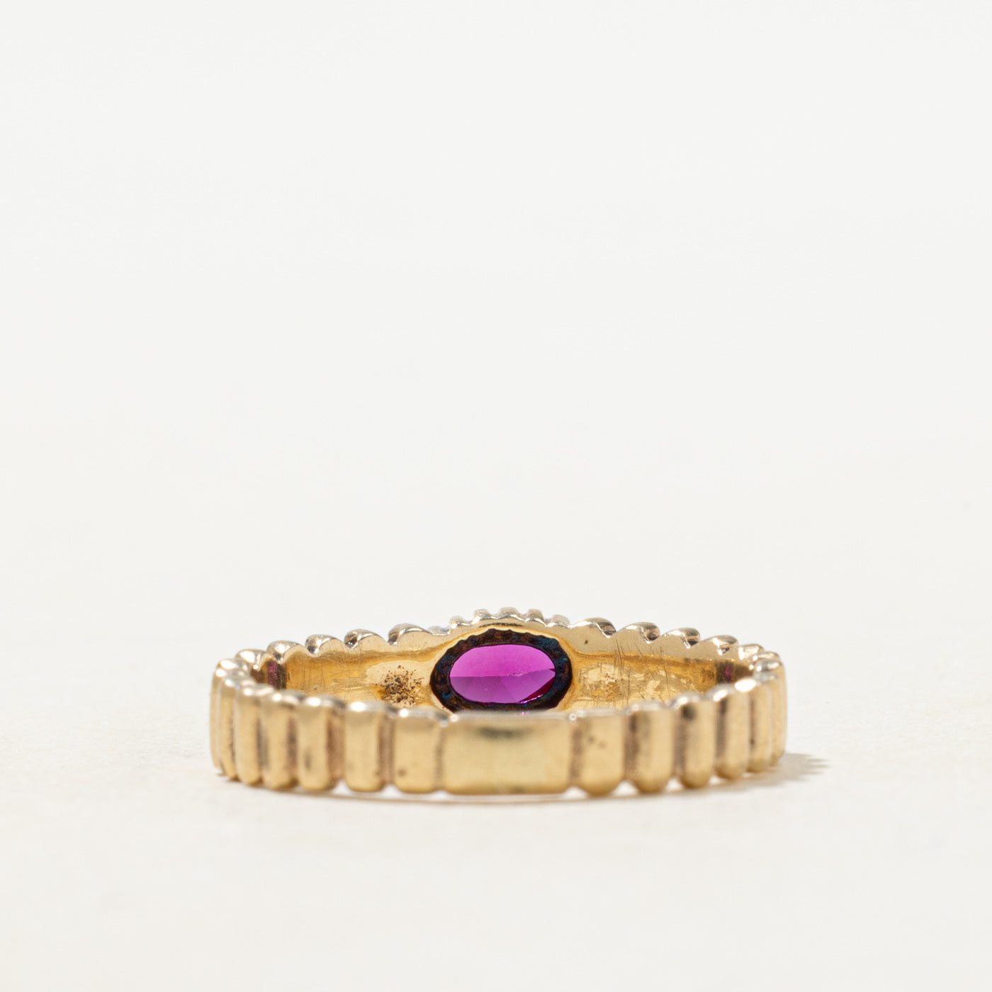 Marquise Cut Synthetic Ruby & Natural Diamond Fluted Ring | SZ 4.5