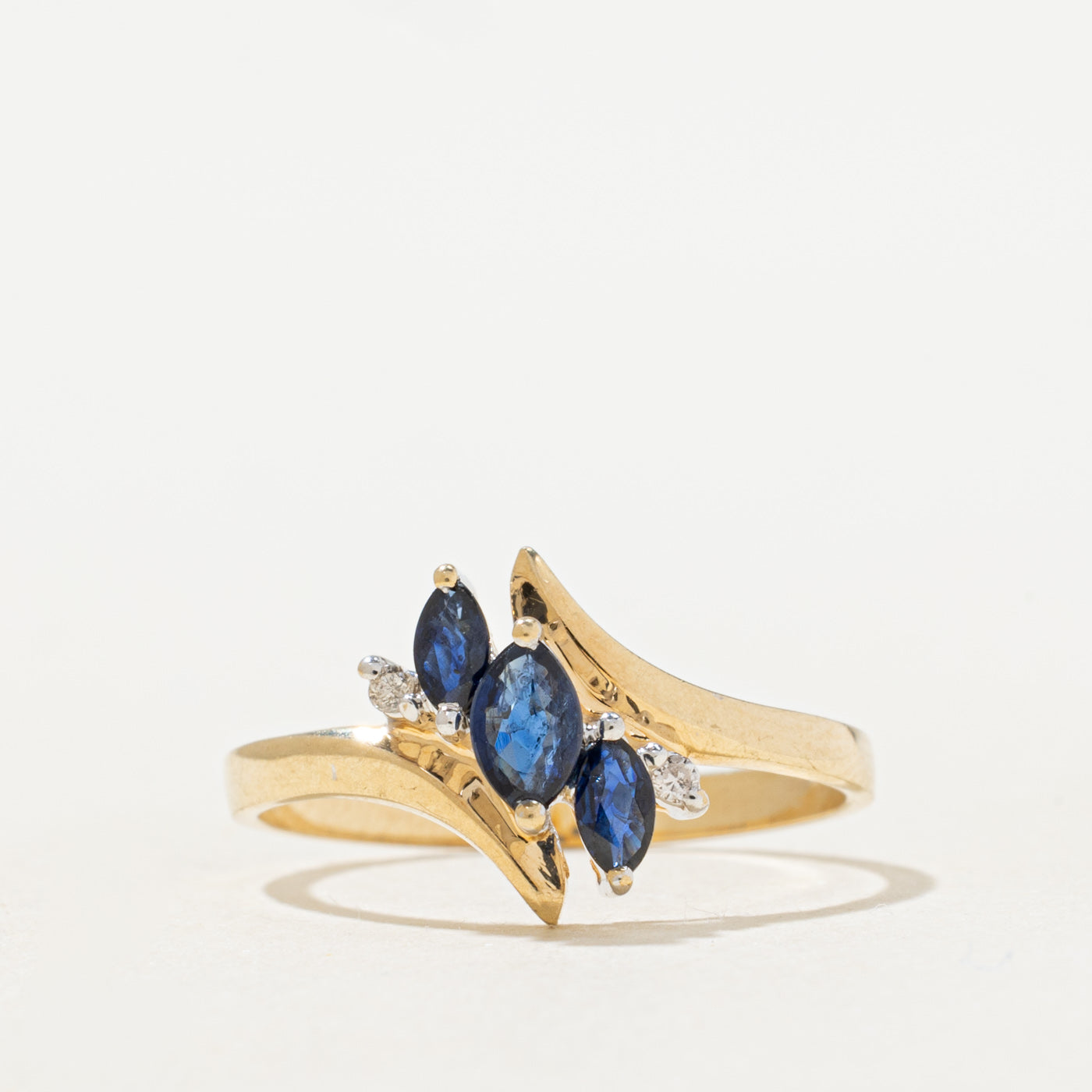 Marquise Cut Sapphire & Diamond Bypass Ring | SZ 6.5