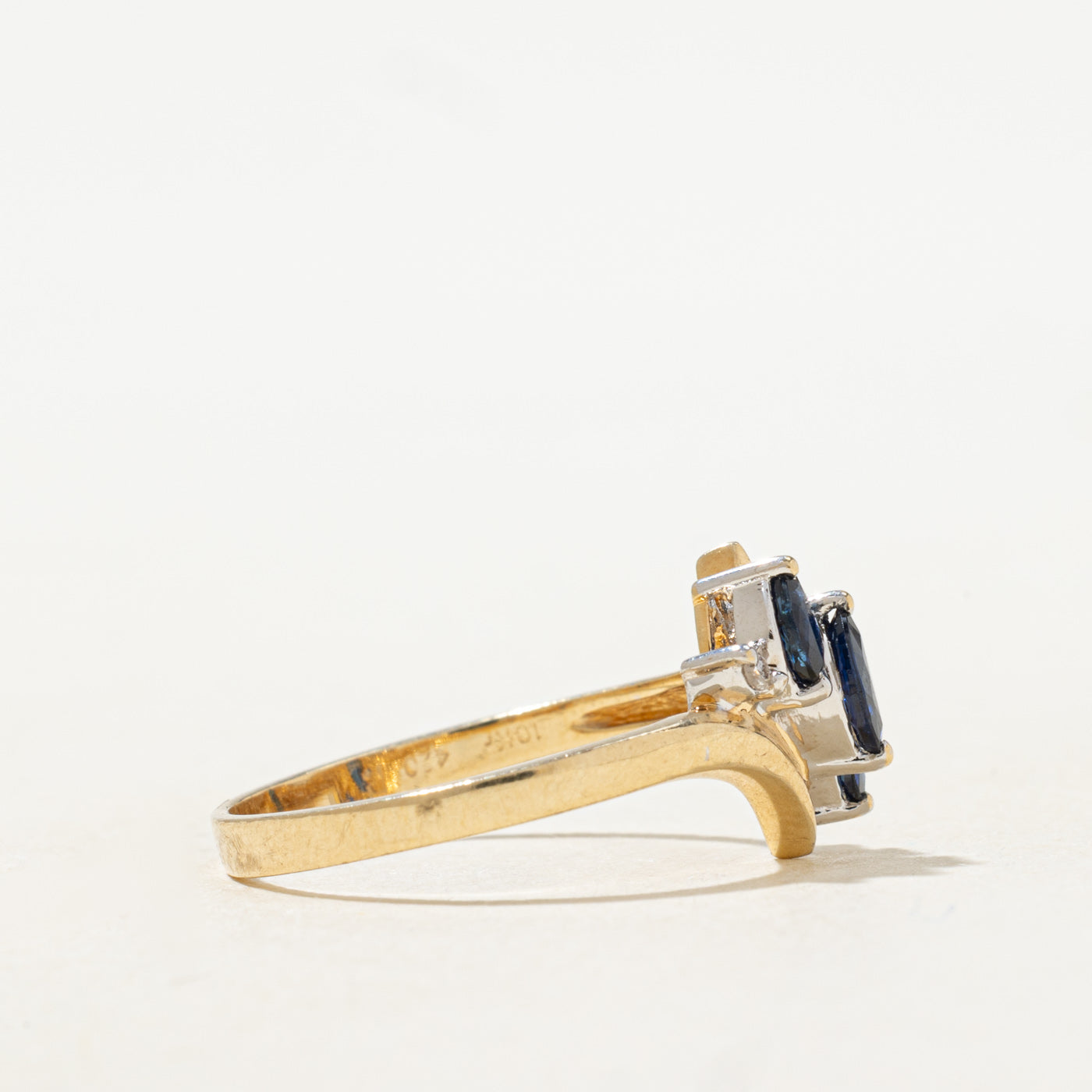 Marquise Cut Sapphire & Diamond Bypass Ring | SZ 6.5