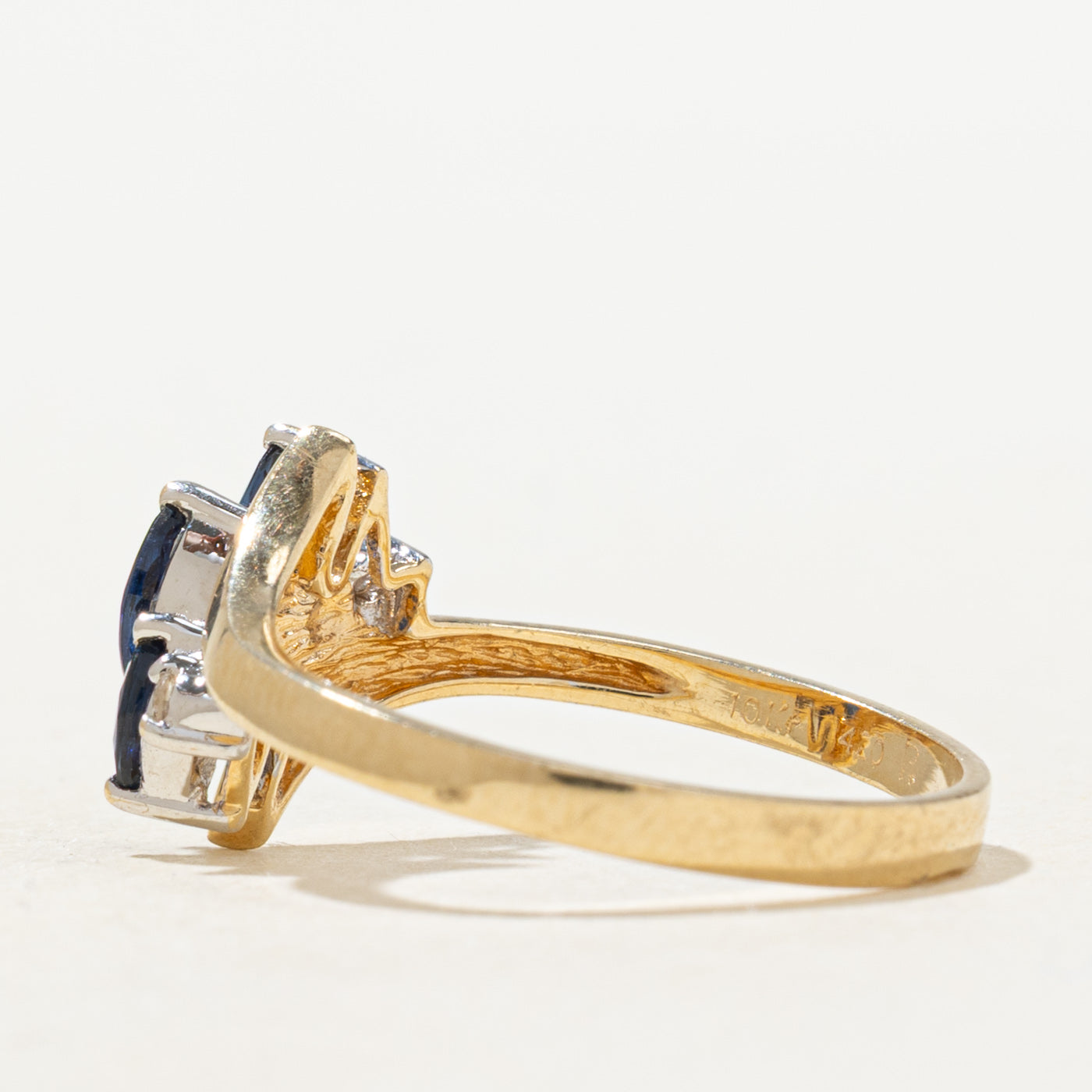 Marquise Cut Sapphire & Diamond Bypass Ring | SZ 6.5