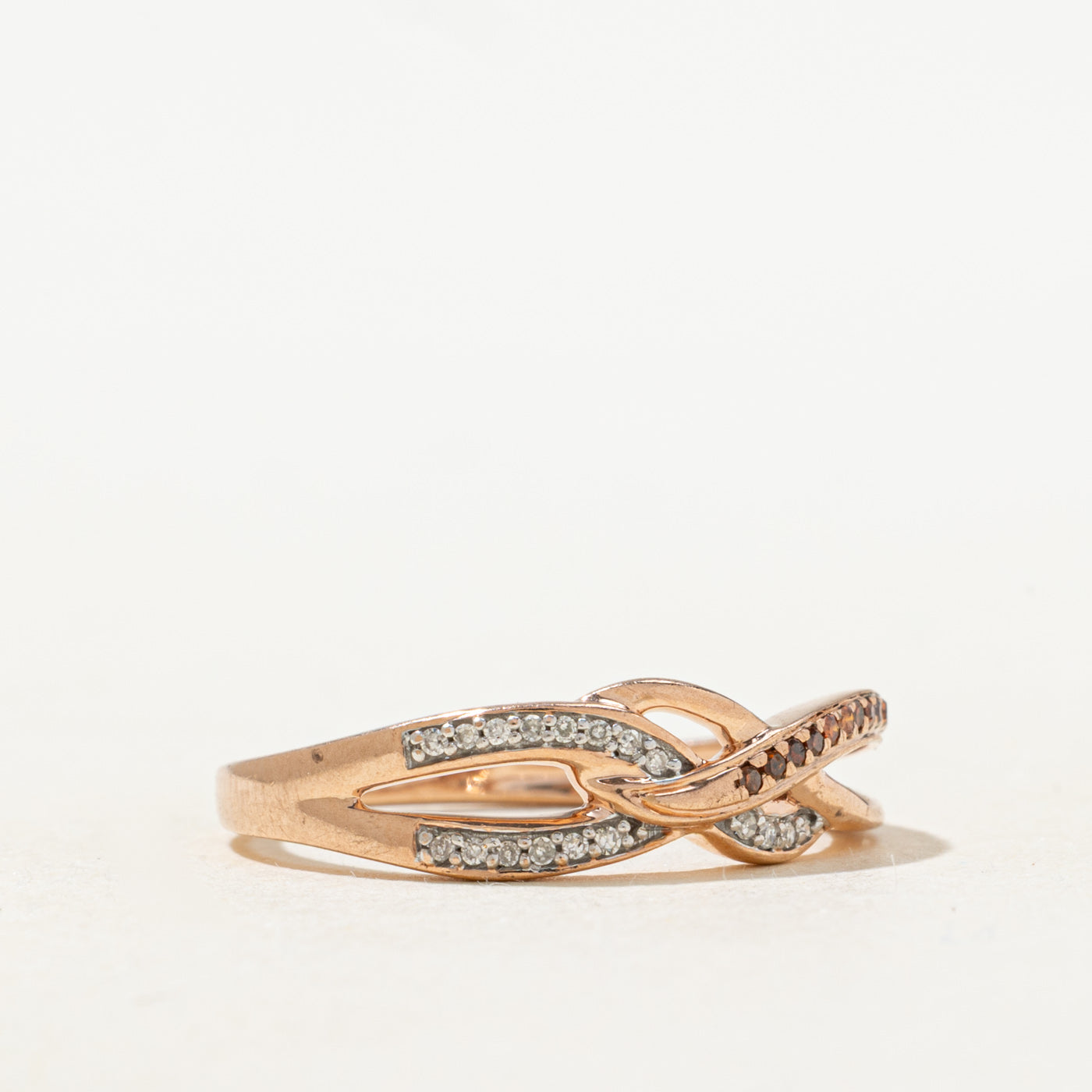 Bague croisée double en diamants blancs et bruns | Taille 7.0