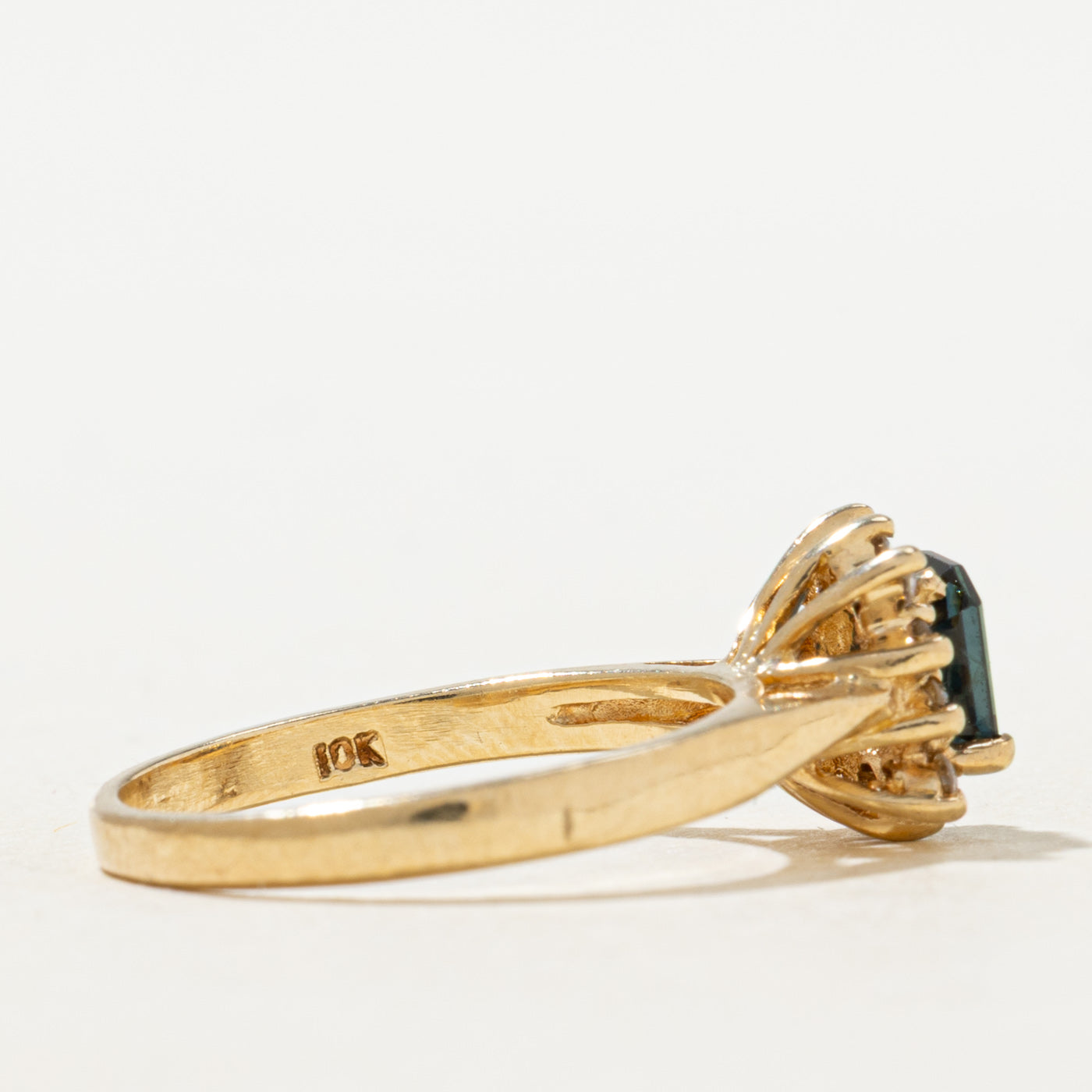 Emerald Cut Sapphire & Diamond Petal Halo Ring | 0.40ct, 0.06ctw | SZ 6.0