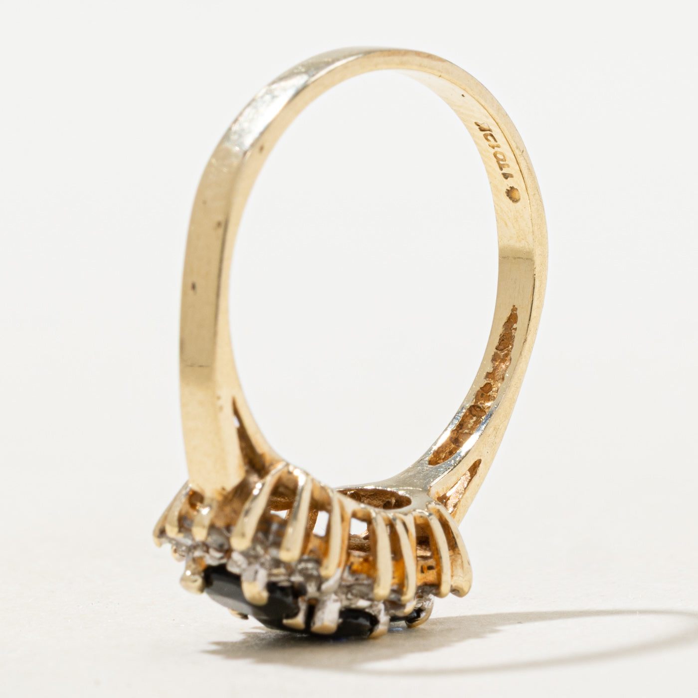 Three Stone Sapphire & Diamond Petal Halo Ring | 0.50ctw, 0.10ctw | SZ 6.75