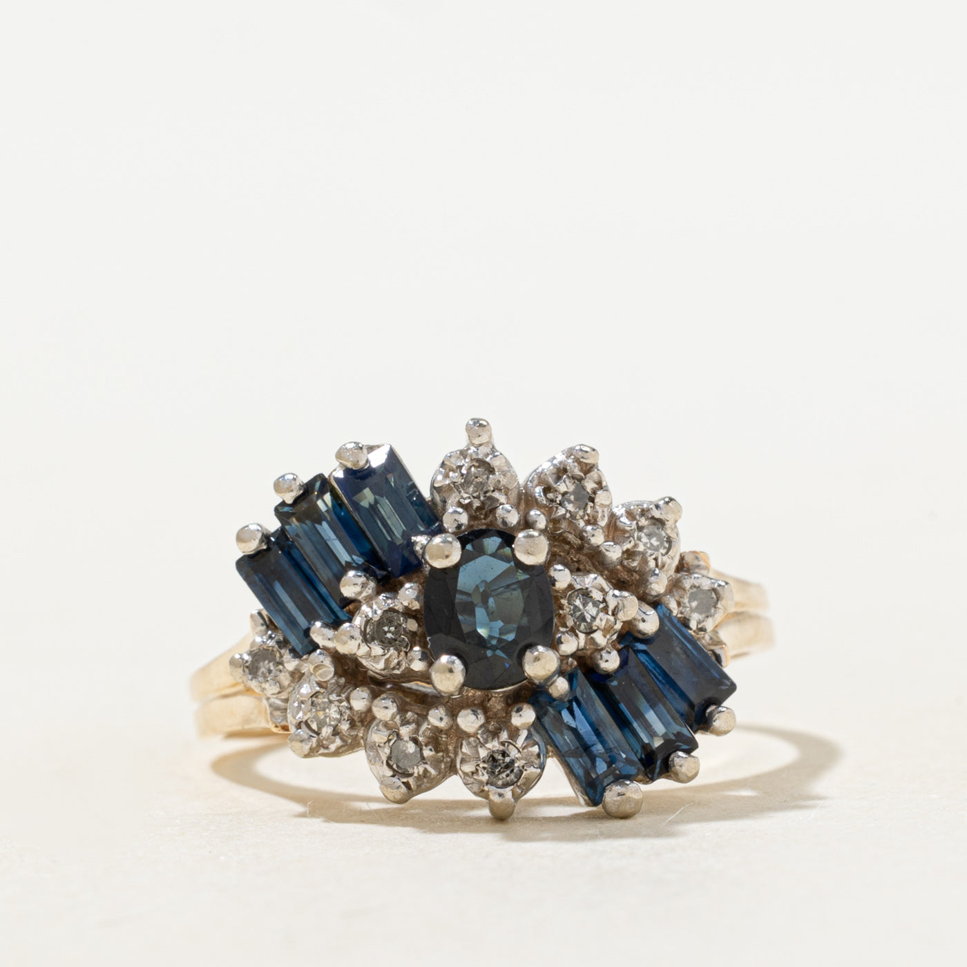 Bague cocktail sertie de saphirs et de diamants | 0,50 ct, 0,10 ct | Taille 7,5
